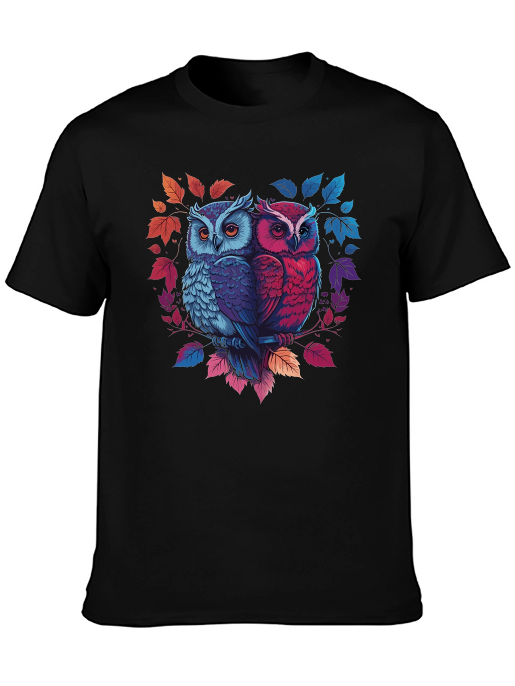 Owl Couple Graphic Tee - Black Cotton Blend