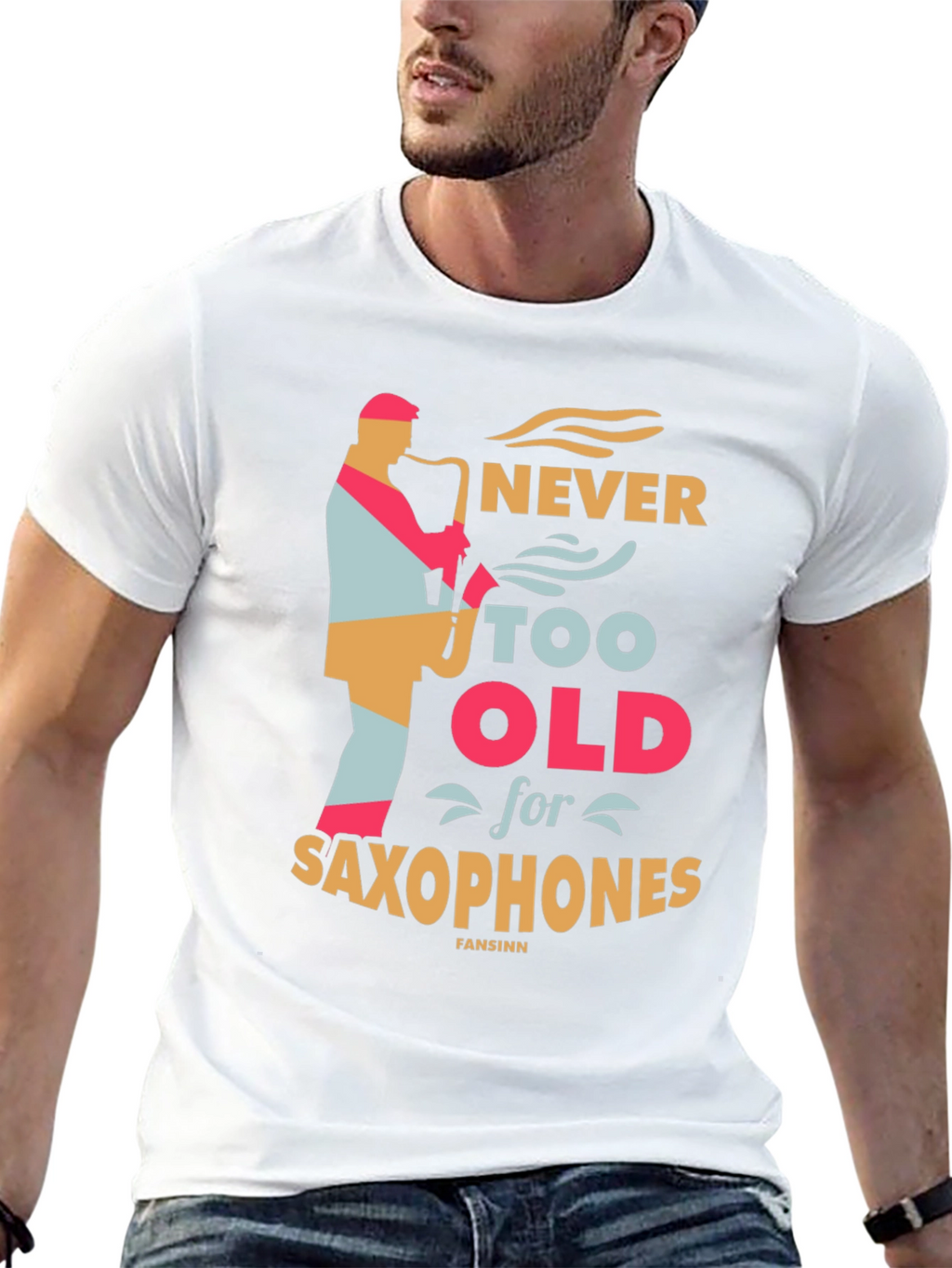 Never Too Old for Saxophones Black Graphic Tee