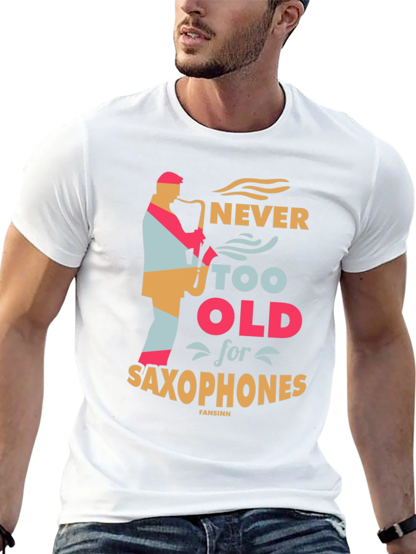 Never Too Old for Saxophones Black Graphic Tee