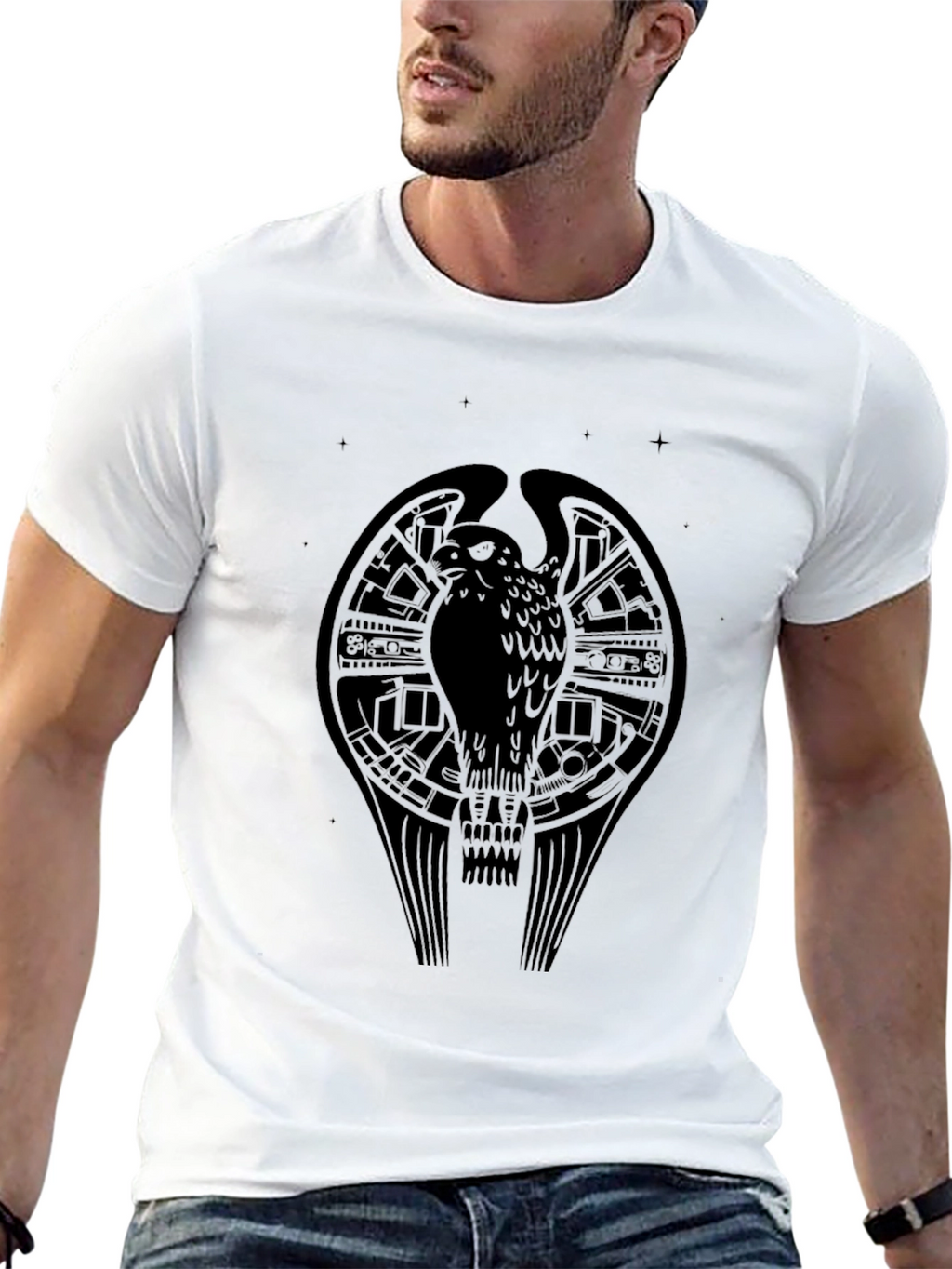 Mens Black Graphic Tee - Bird Design