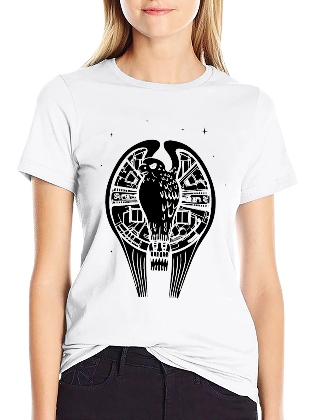 Mens Black Graphic Tee - Bird Design