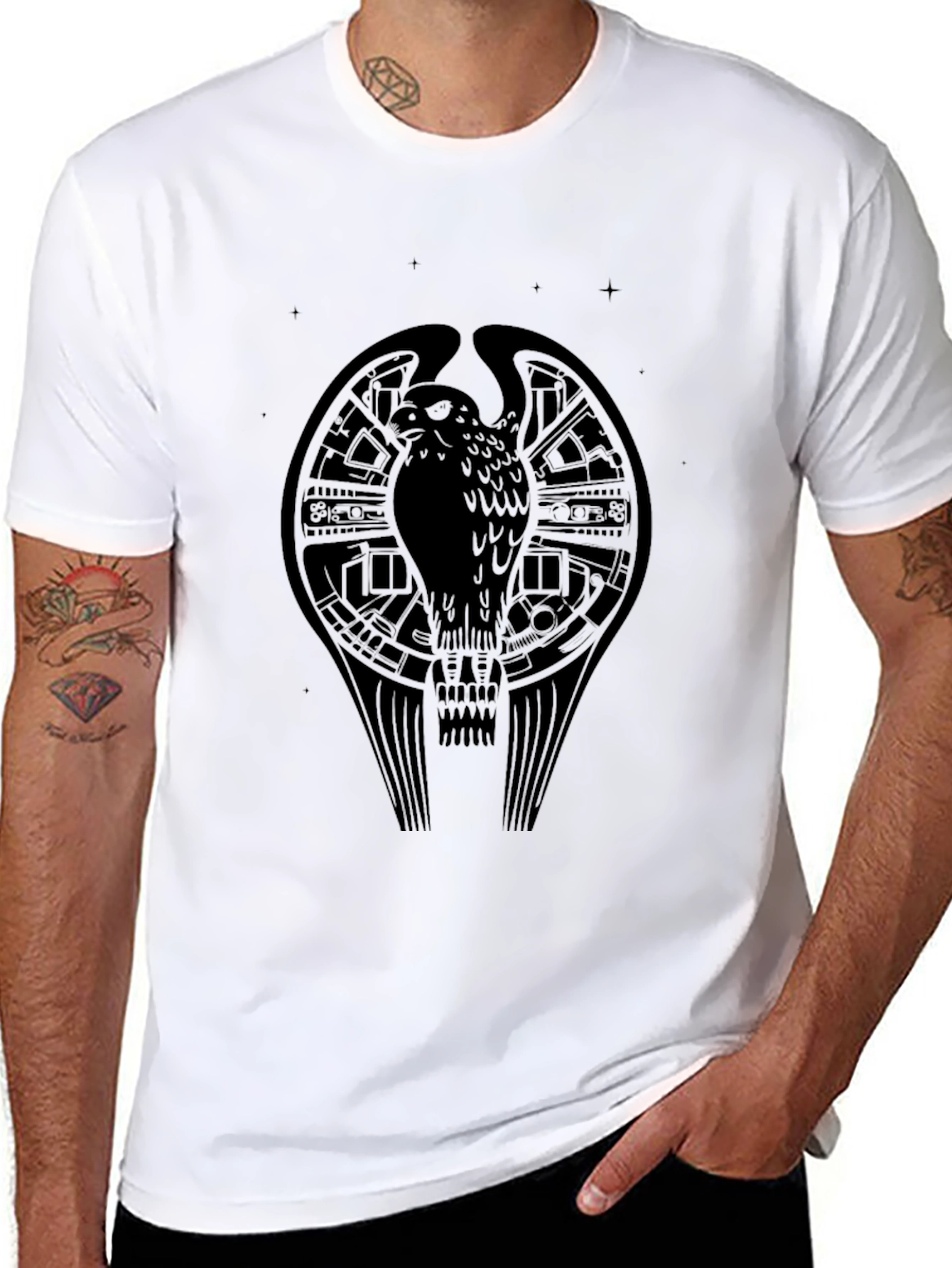 Mens Black Graphic Tee - Bird Design