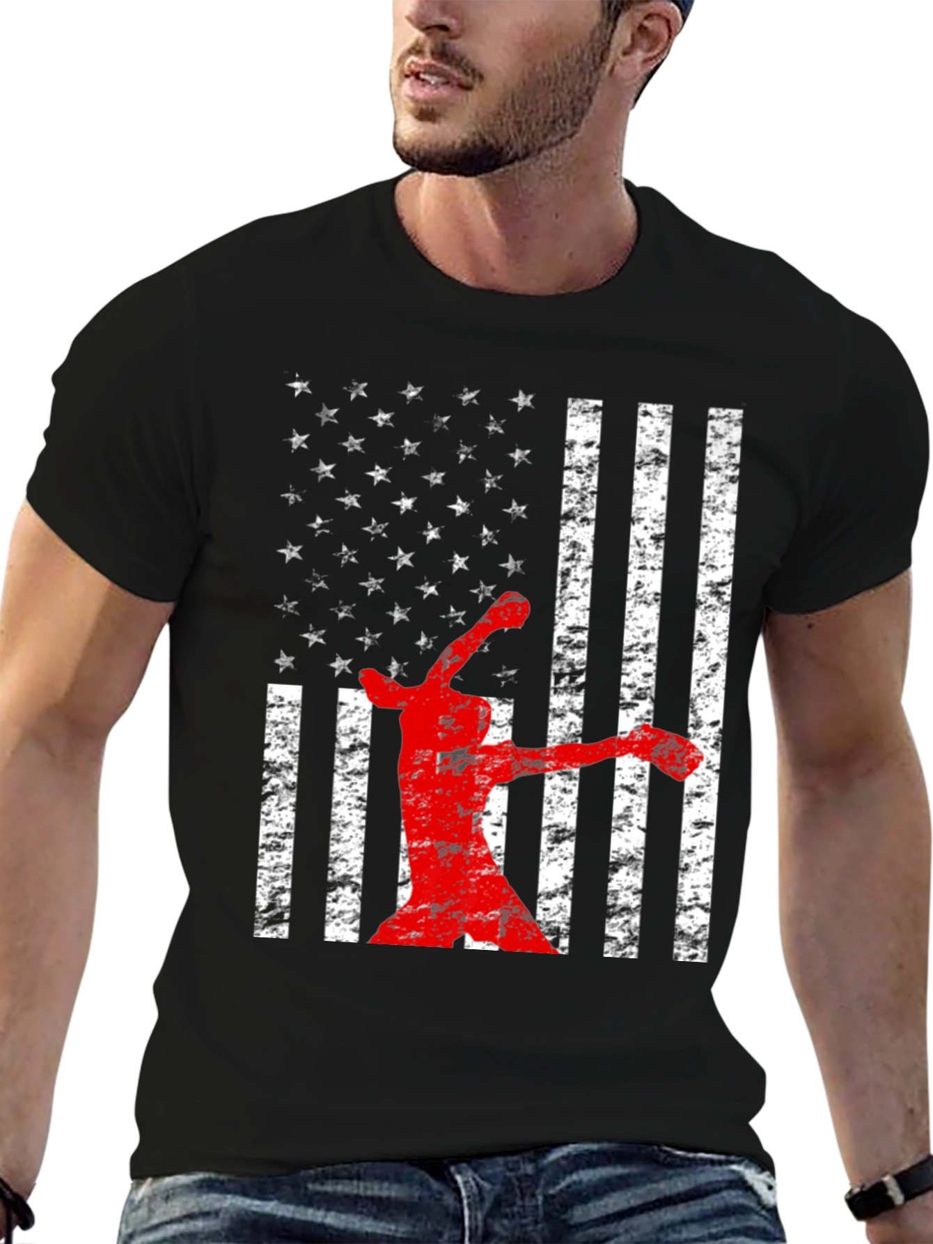 American Flag Baseball Player T-Shirt