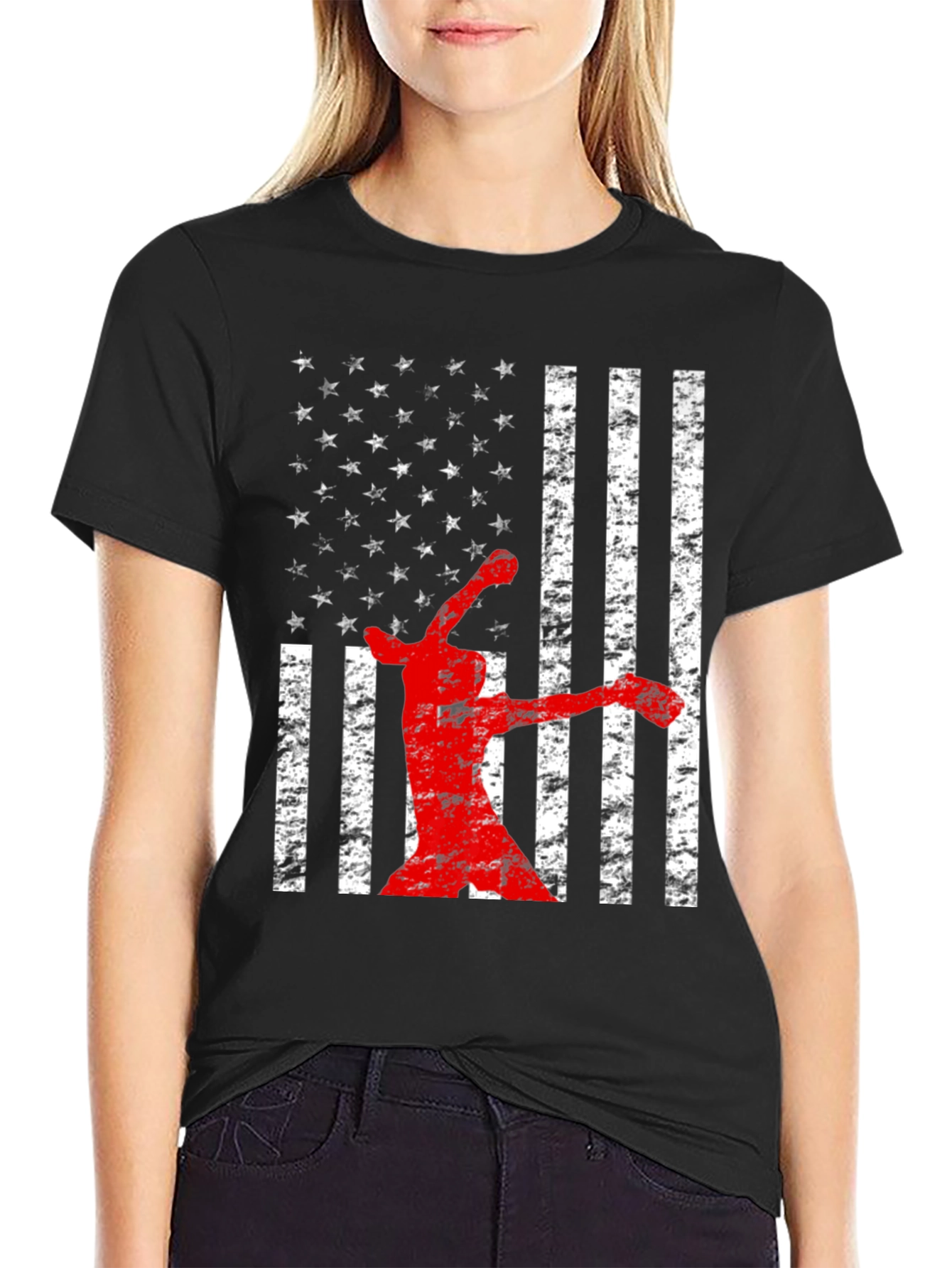 American Flag Baseball Player T-Shirt