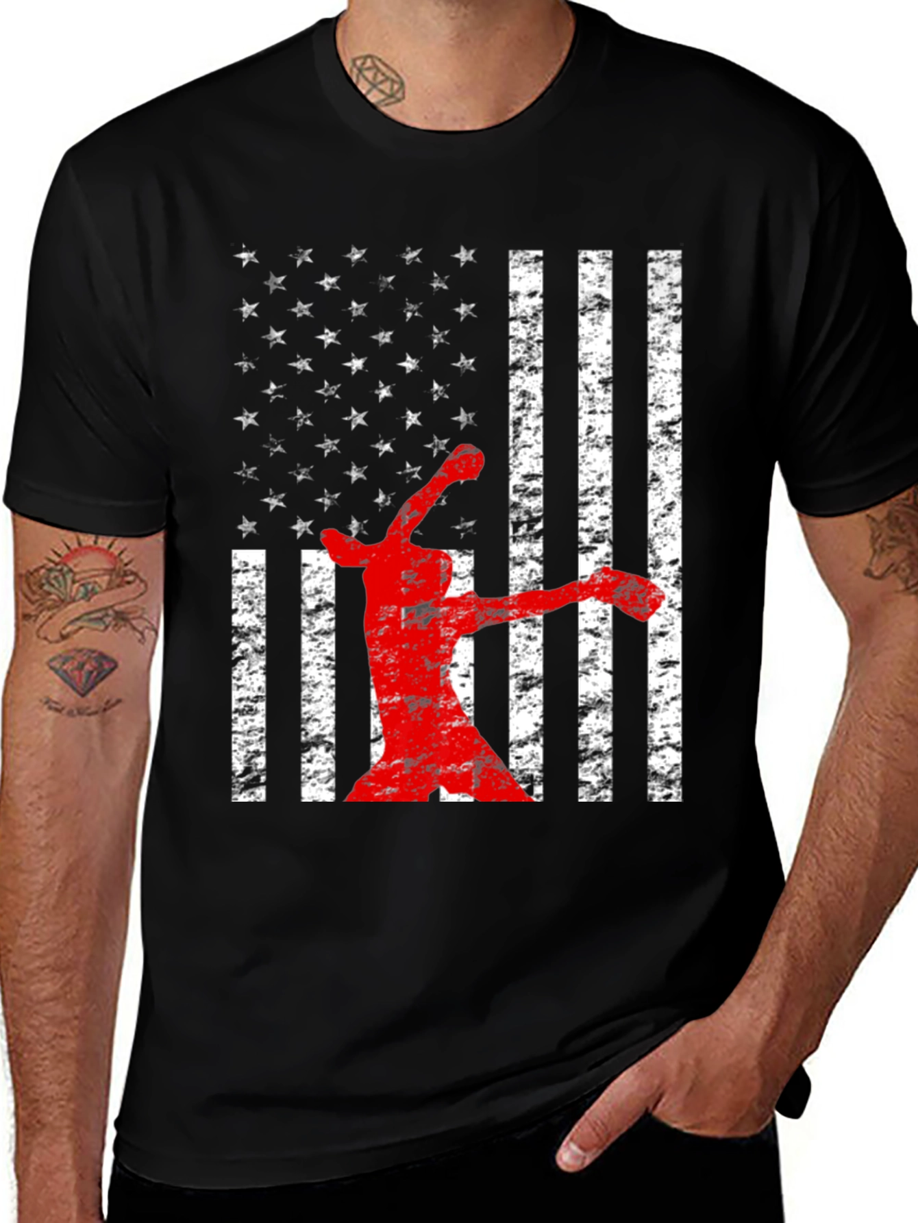 American Flag Baseball Player T-Shirt
