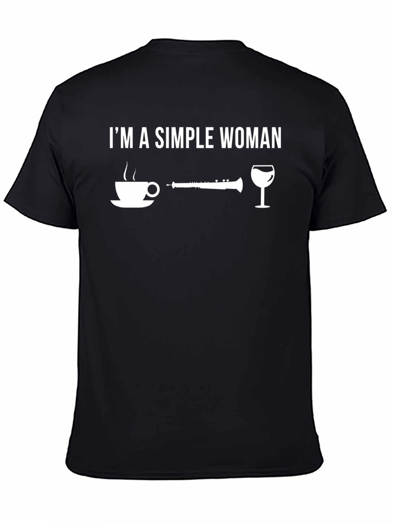 Simple Woman Clarinet Coffee Wine Black T-Shirt