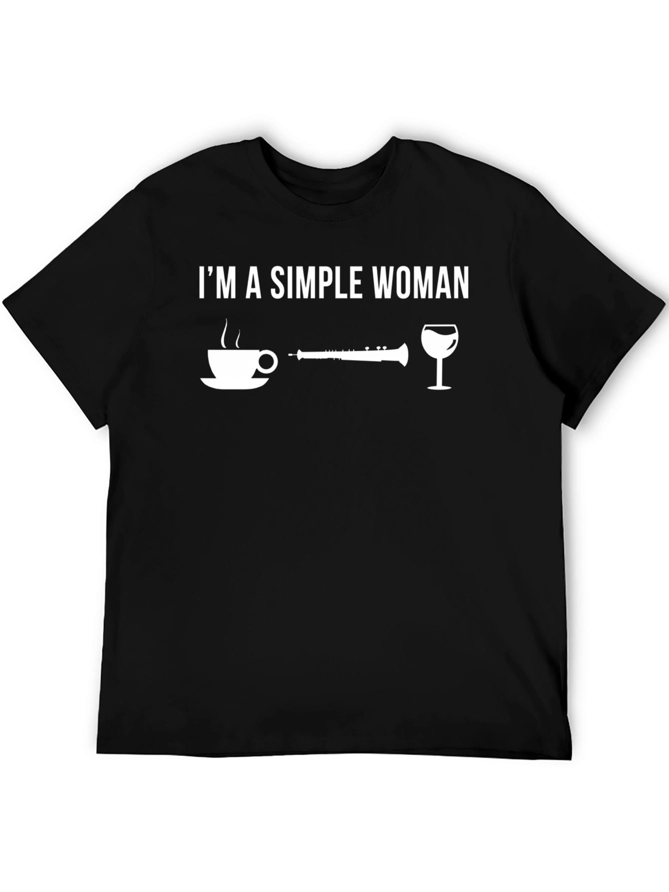 Simple Woman Clarinet Coffee Wine Black T-Shirt