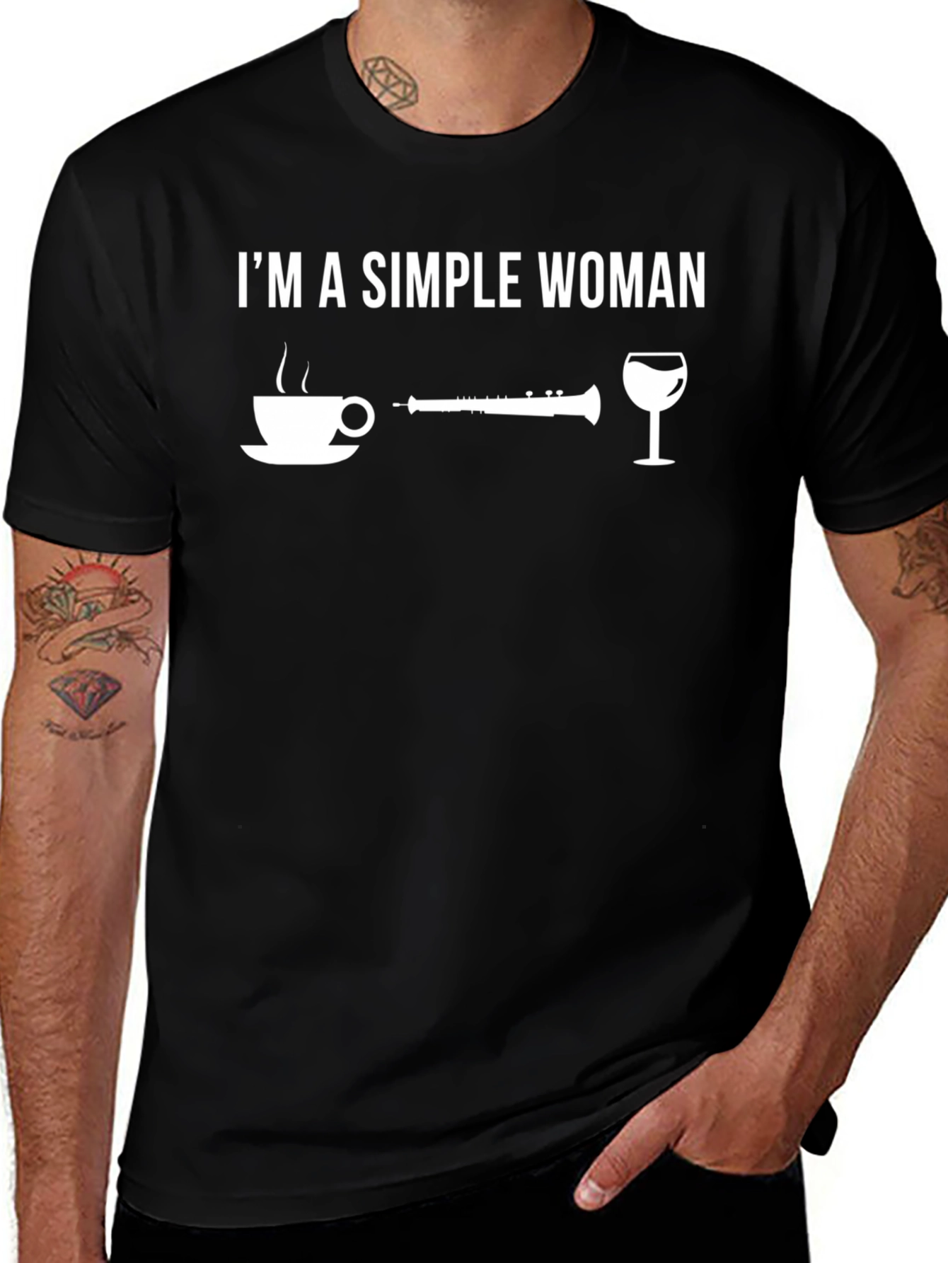 Simple Woman Clarinet Coffee Wine Black T-Shirt