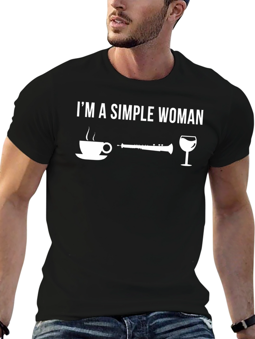 Simple Woman Clarinet Coffee Wine Black T-Shirt