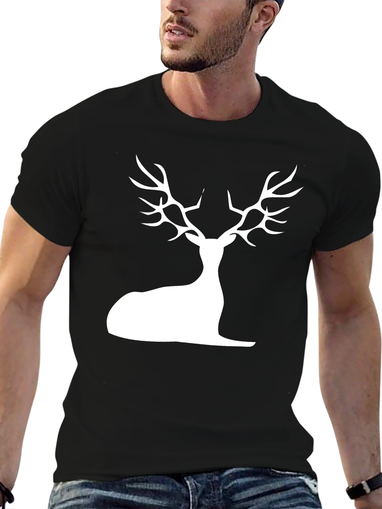 Stylish Black Deer Silhouette Graphic Tee