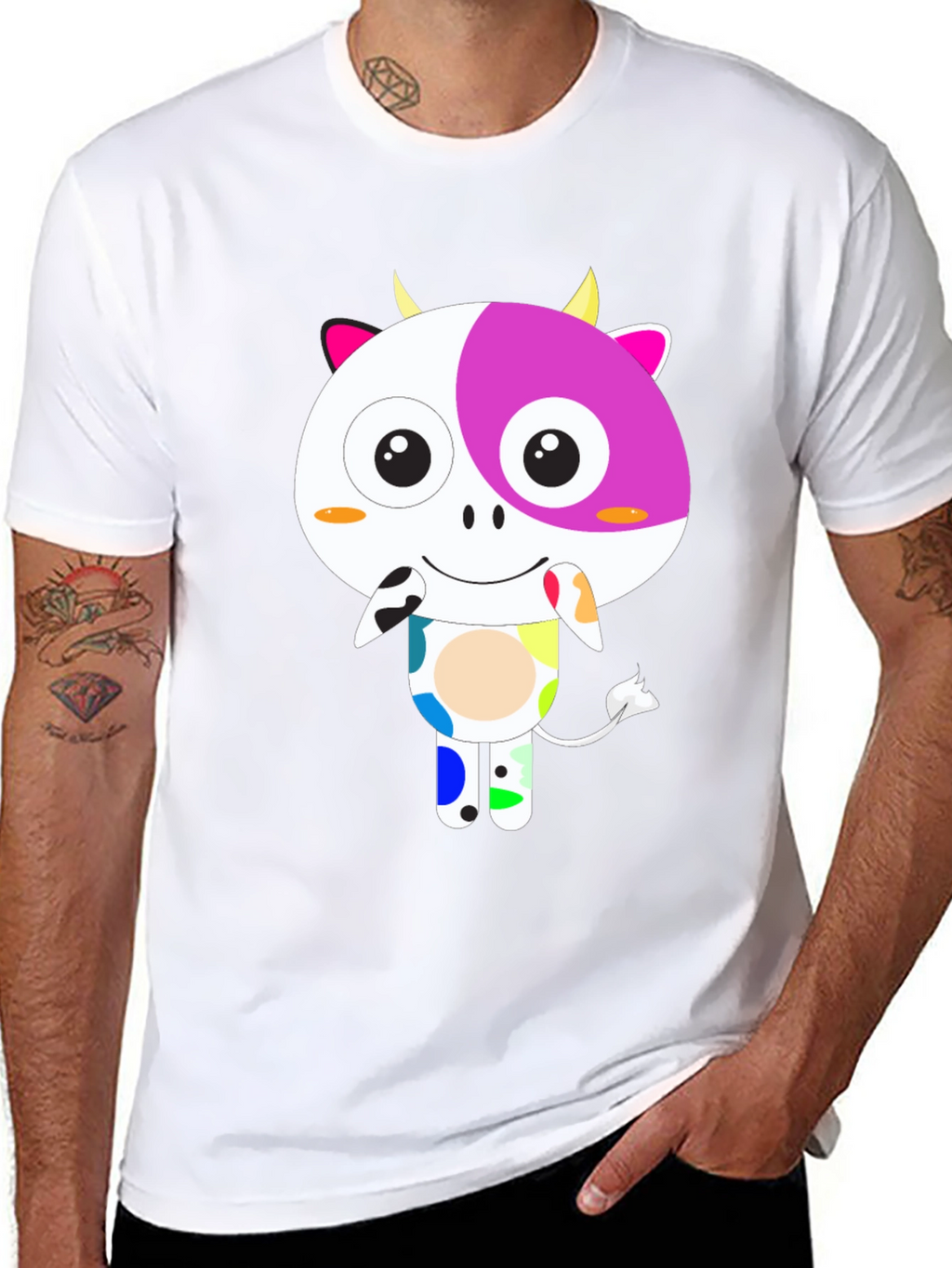 Funky Cow Graphic T-Shirt - Black Cotton