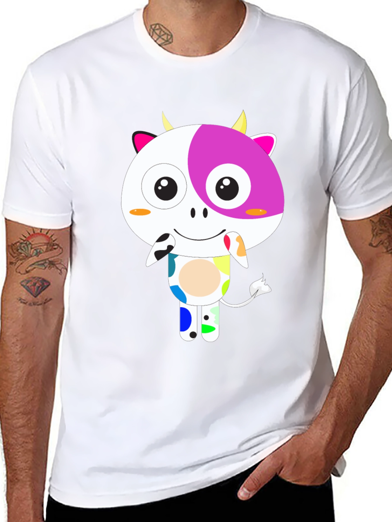 Funky Cow Graphic T-Shirt - Black Cotton