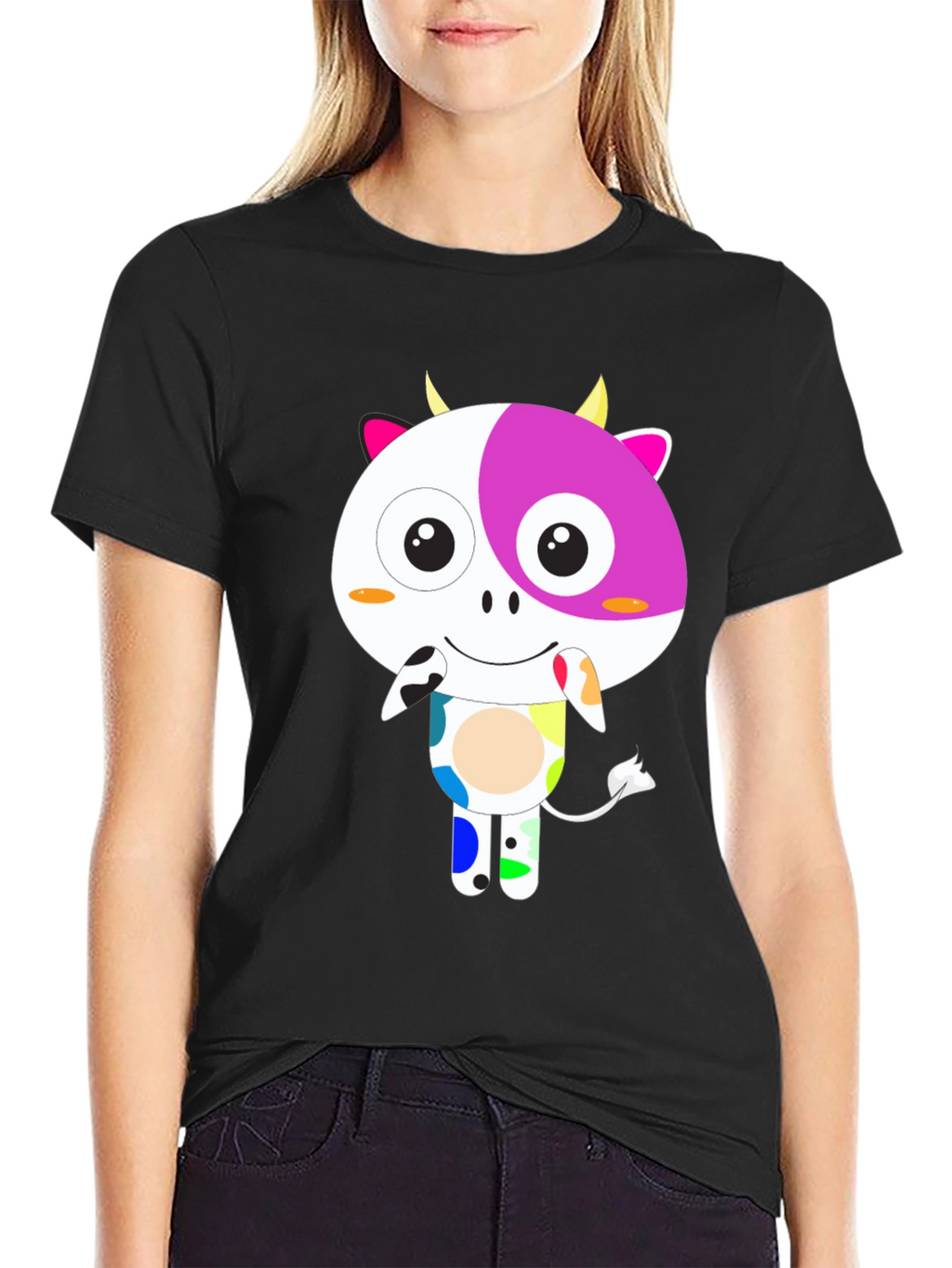 Funky Cow Graphic T-Shirt - Black Cotton