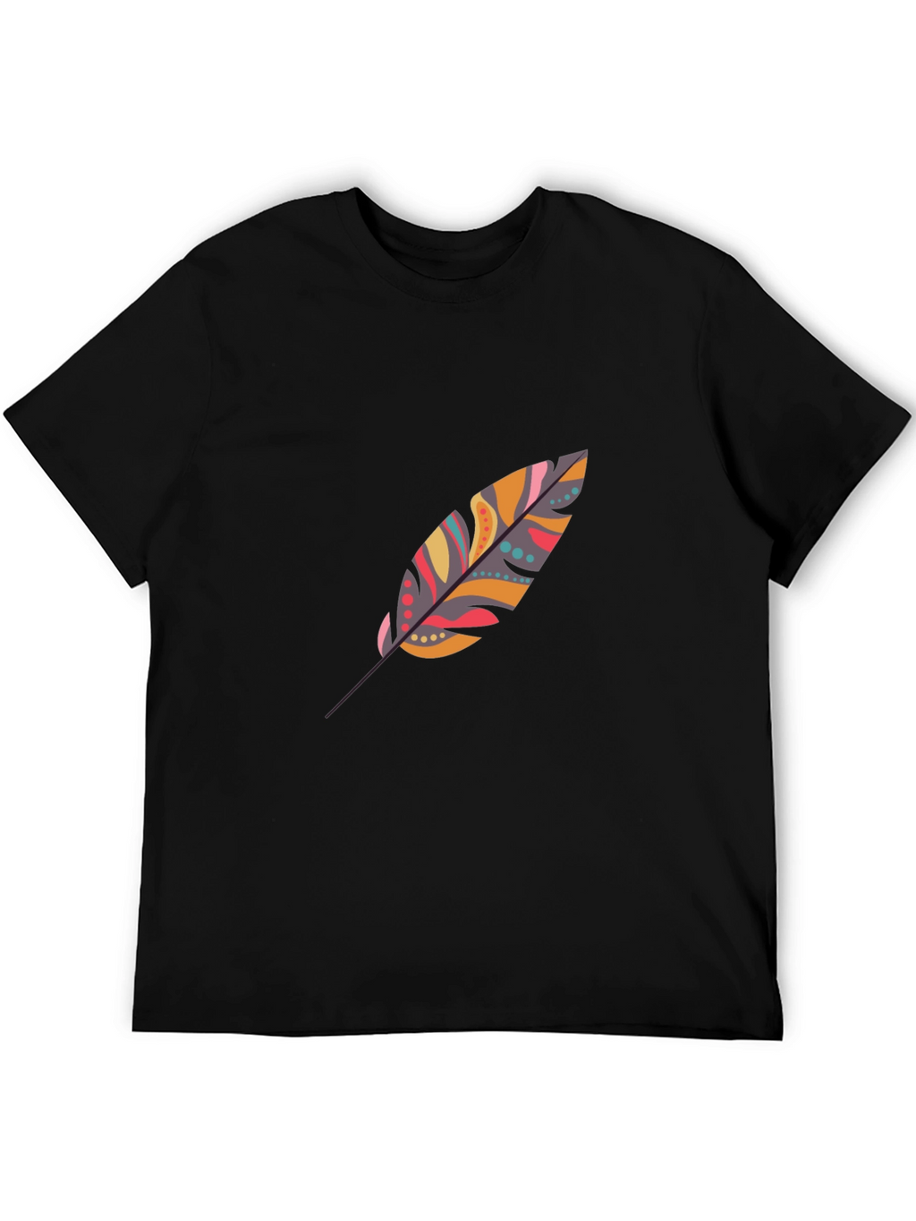 Feather Print Black Casual T-Shirt