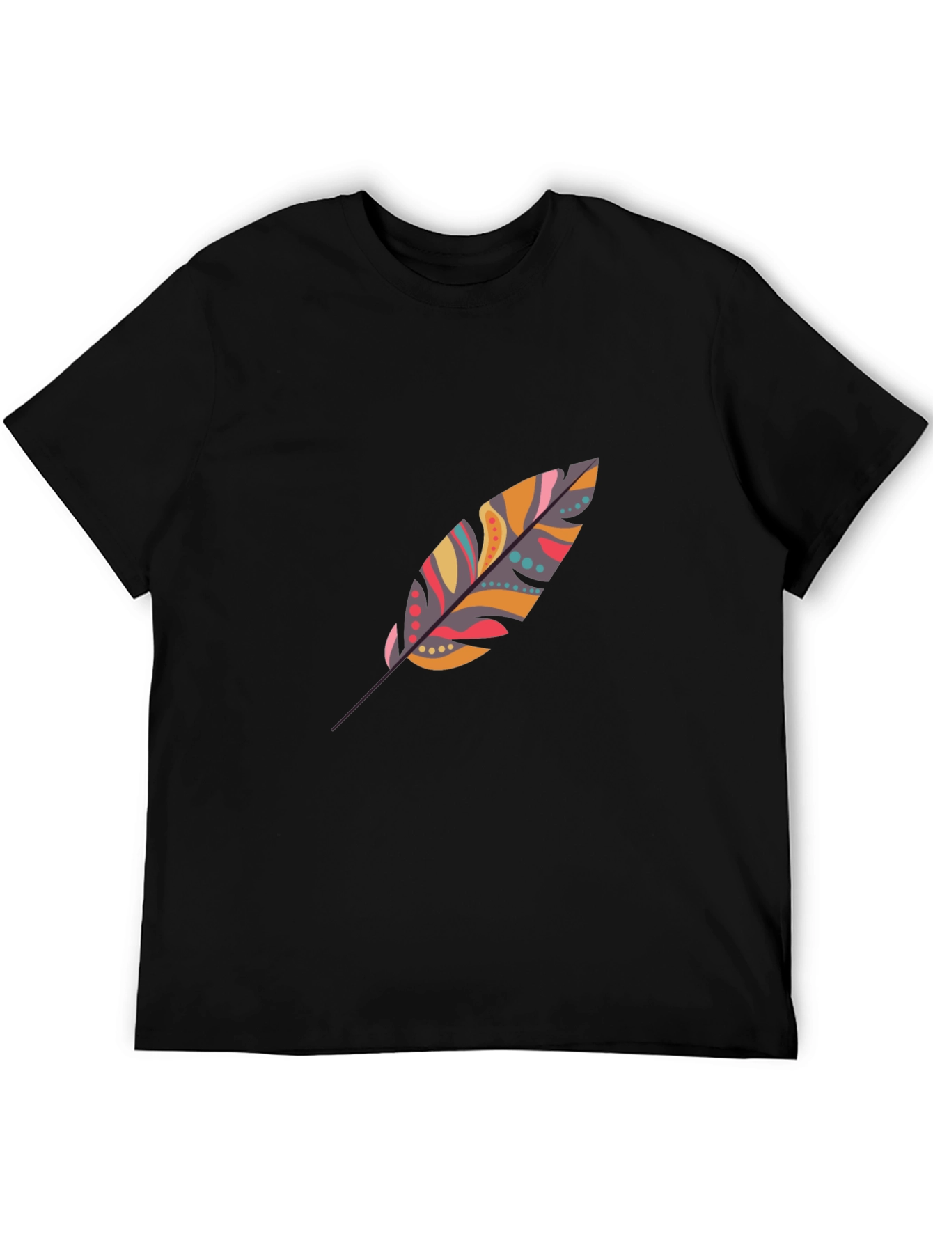 Feather Print Black Casual T-Shirt
