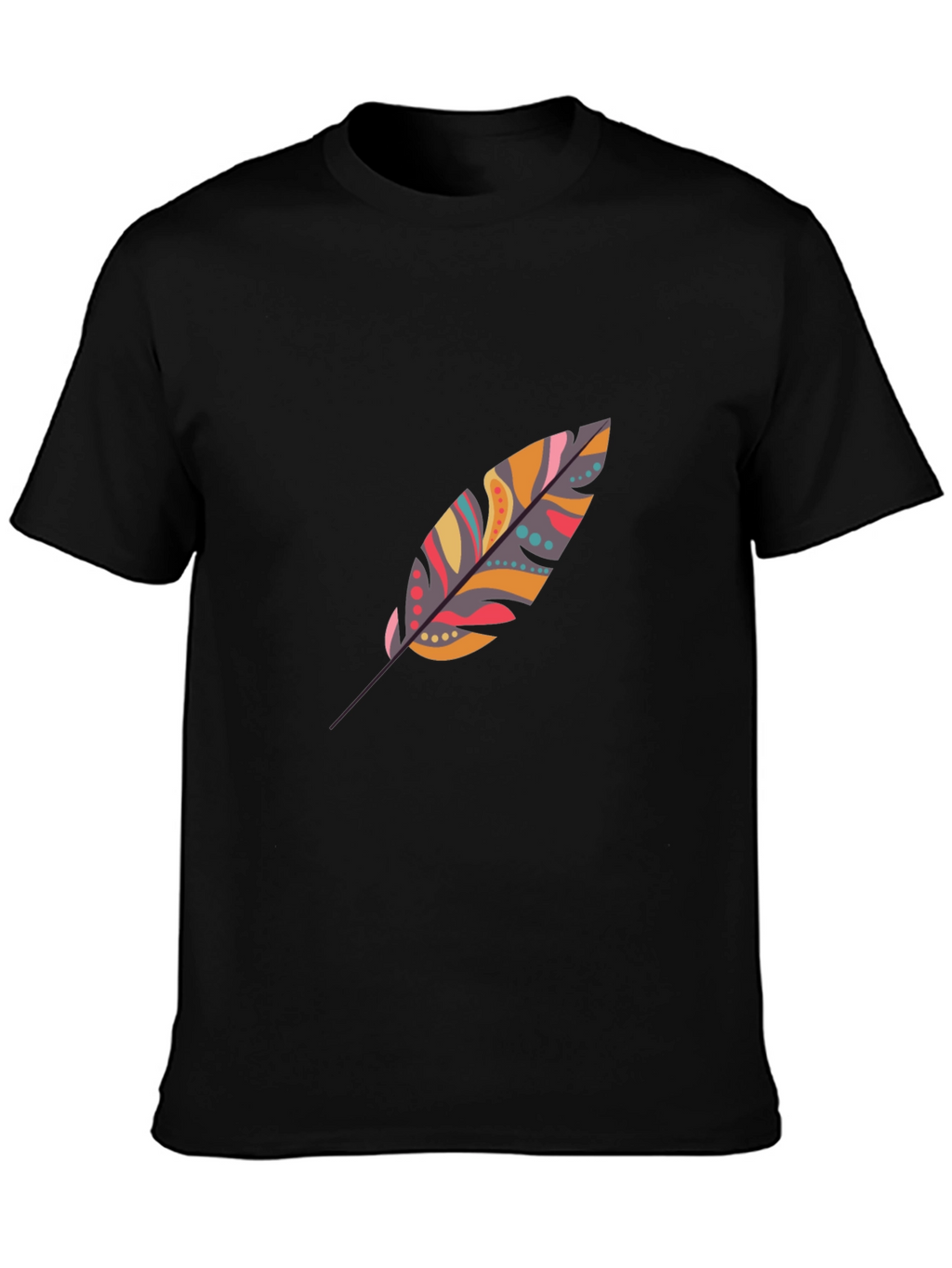 Feather Print Black Casual T-Shirt