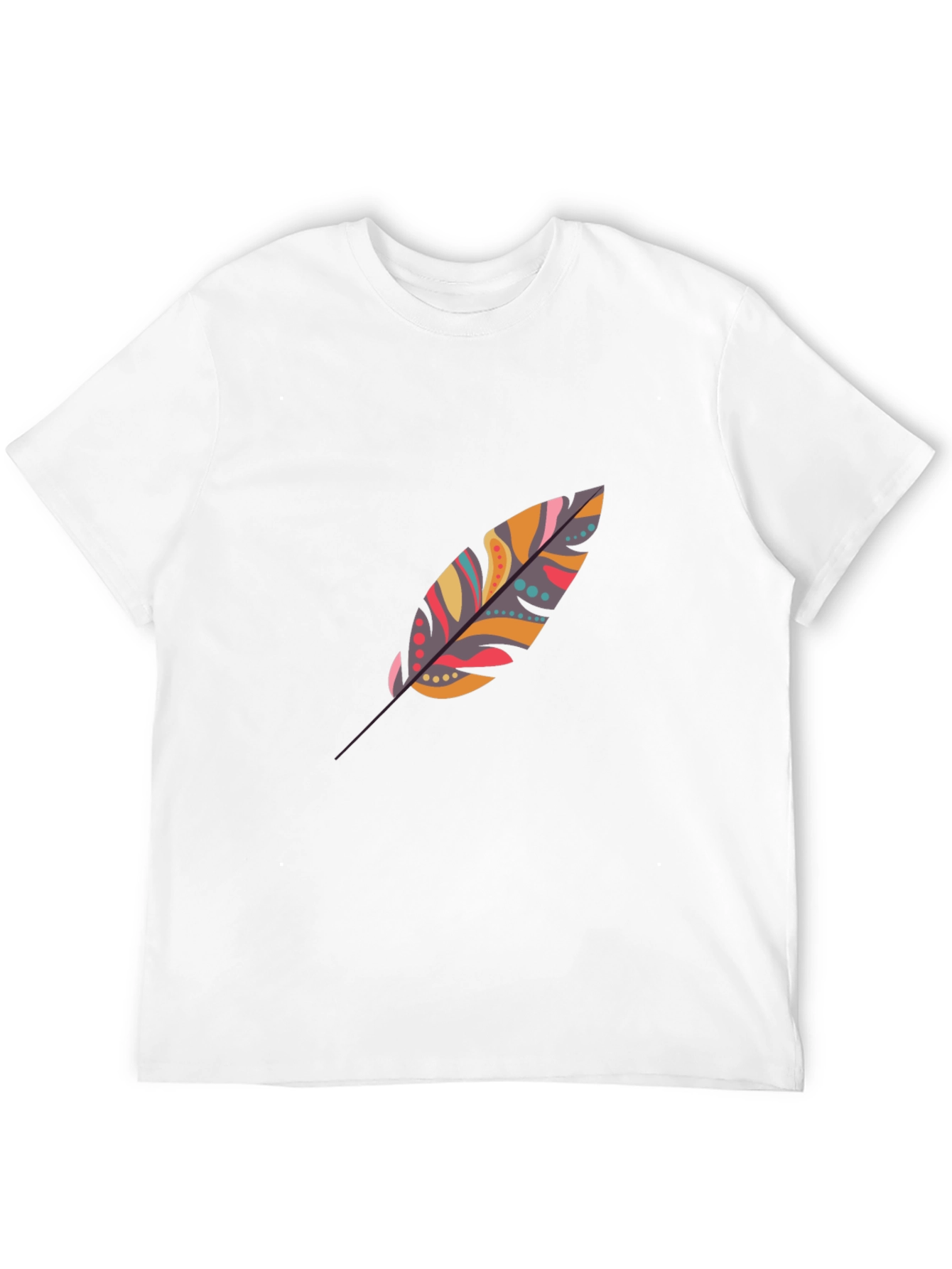 Feather Print Black Casual T-Shirt