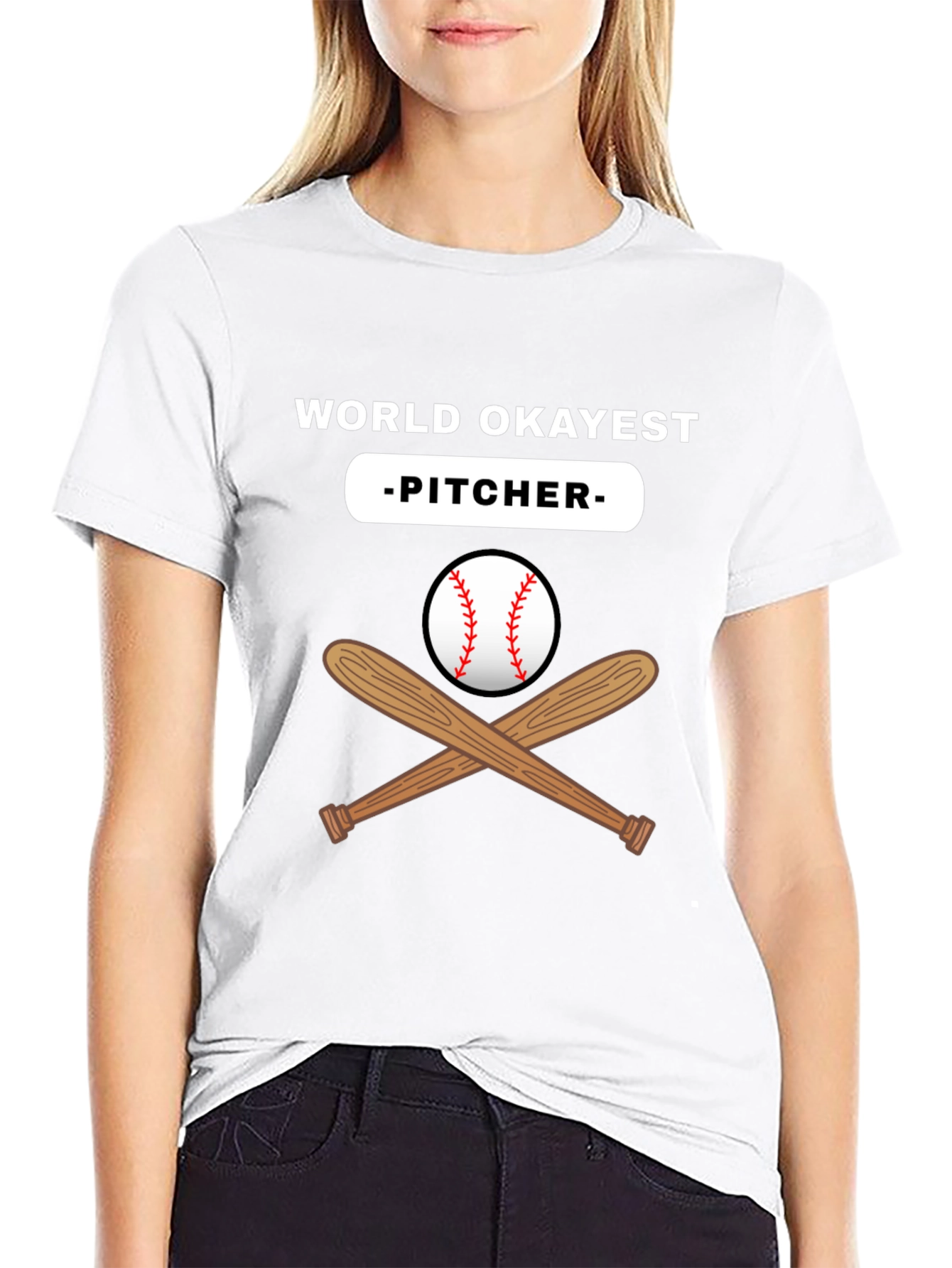 World Okayest Pitcher Black T-Shirt