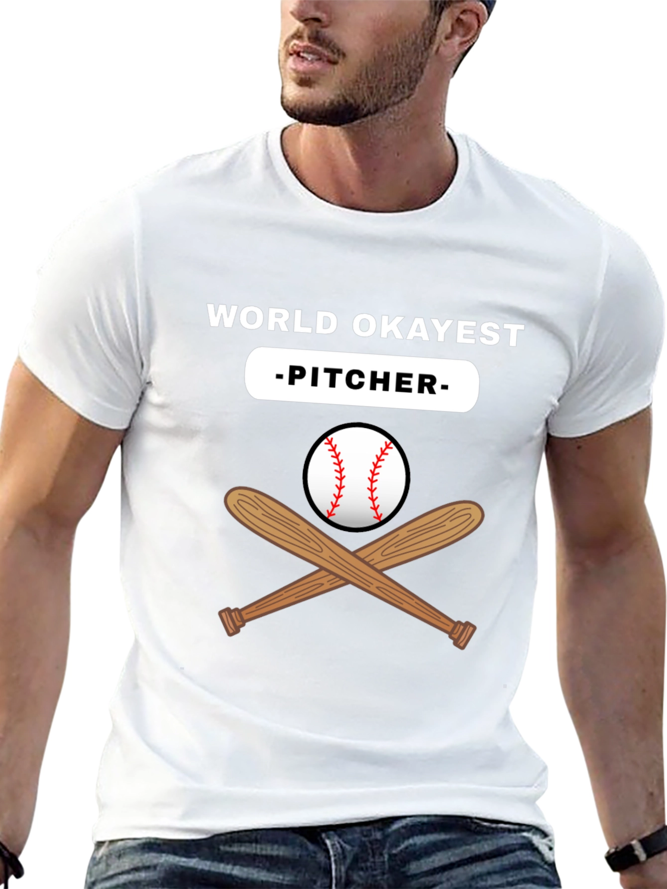World Okayest Pitcher Black T-Shirt