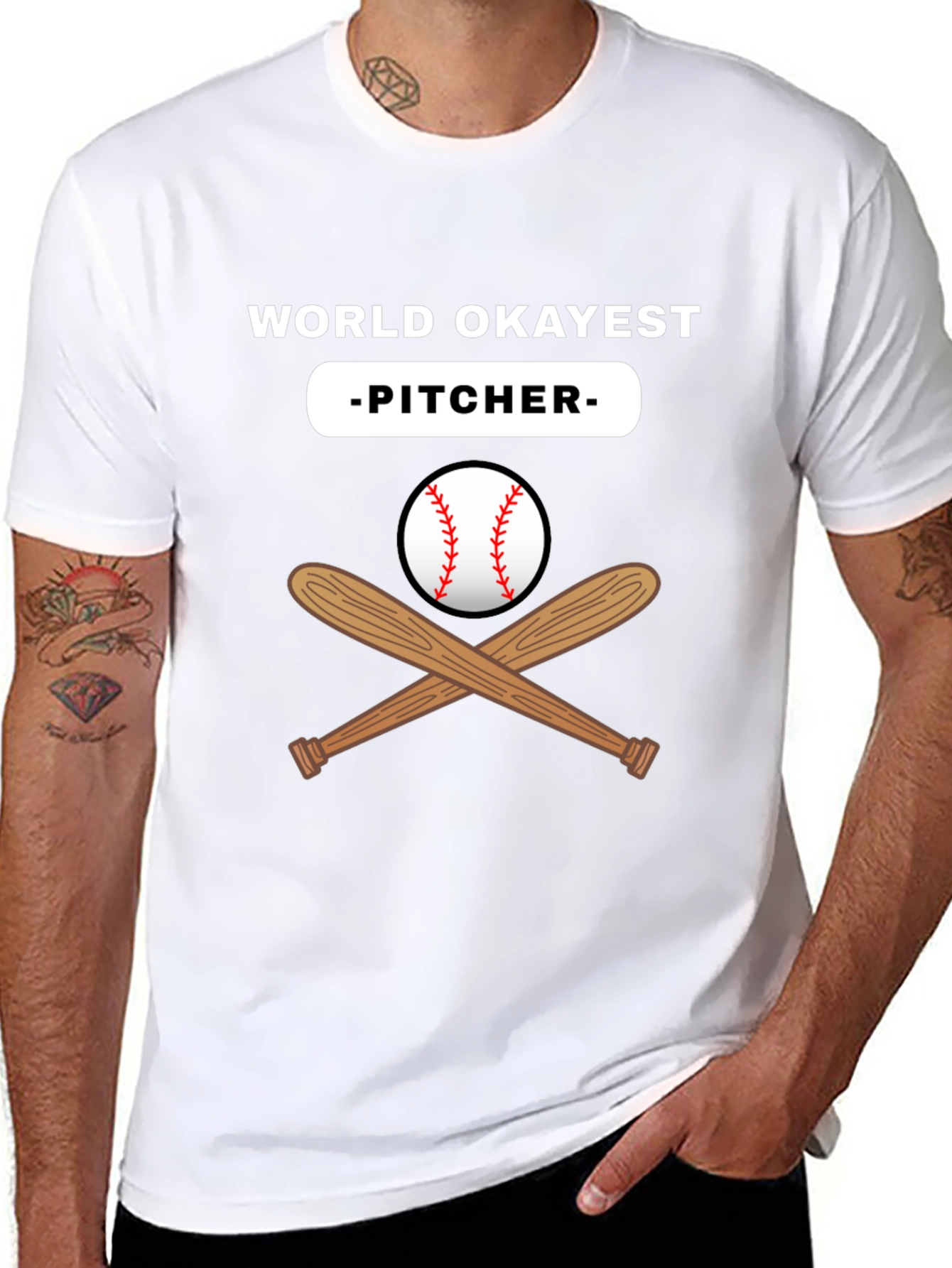 World Okayest Pitcher Black T-Shirt