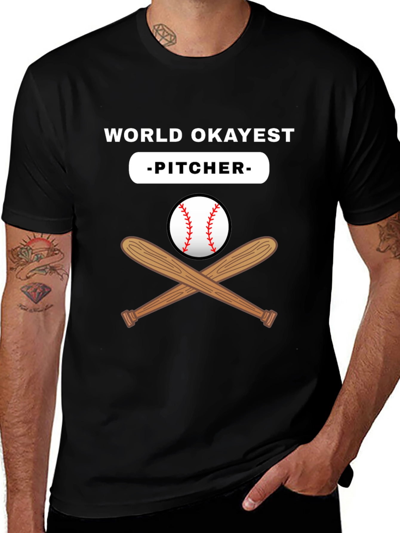 World Okayest Pitcher Black T-Shirt