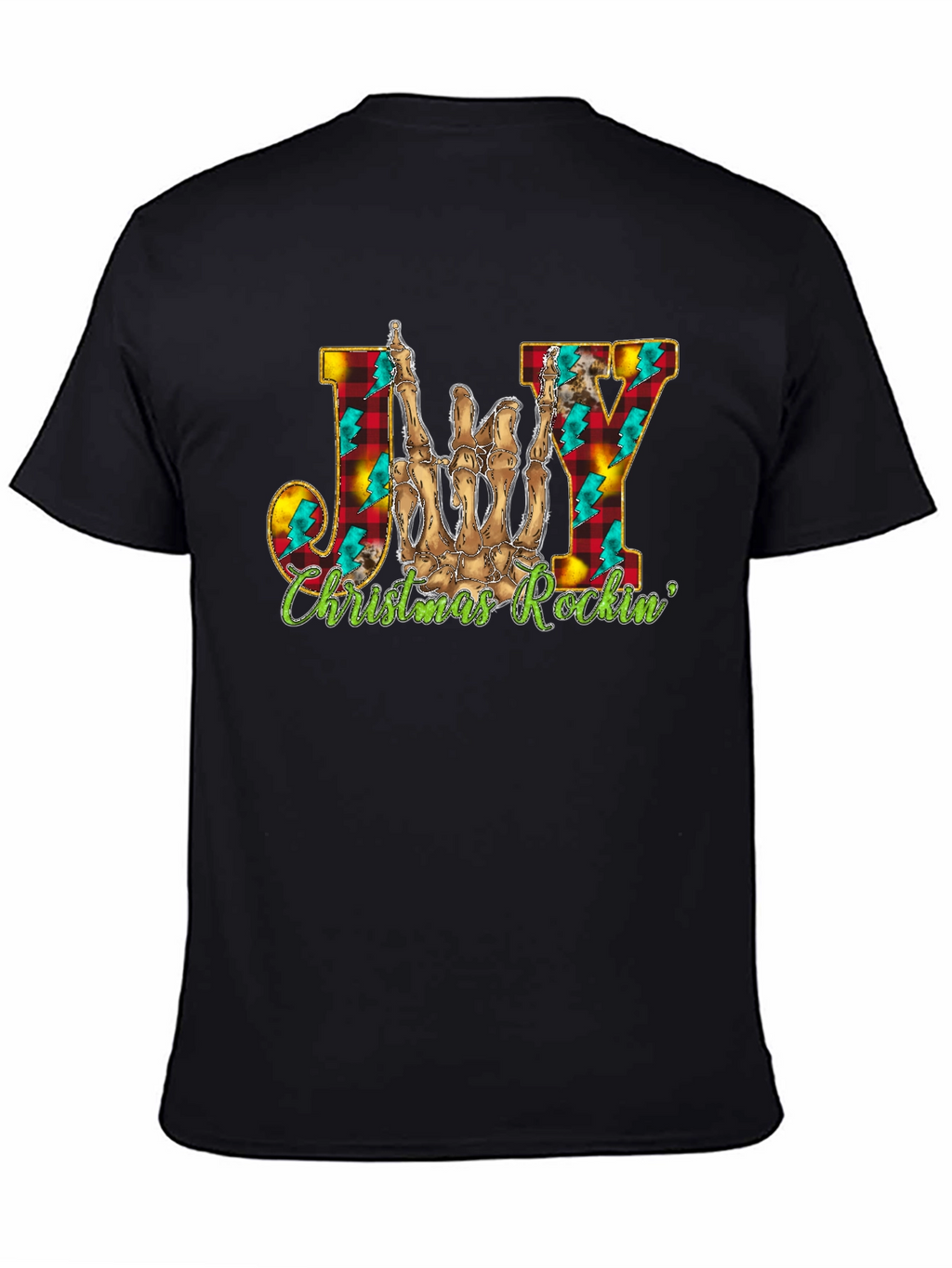 Joy Christmas Rockin Skeleton Hand T-Shirt