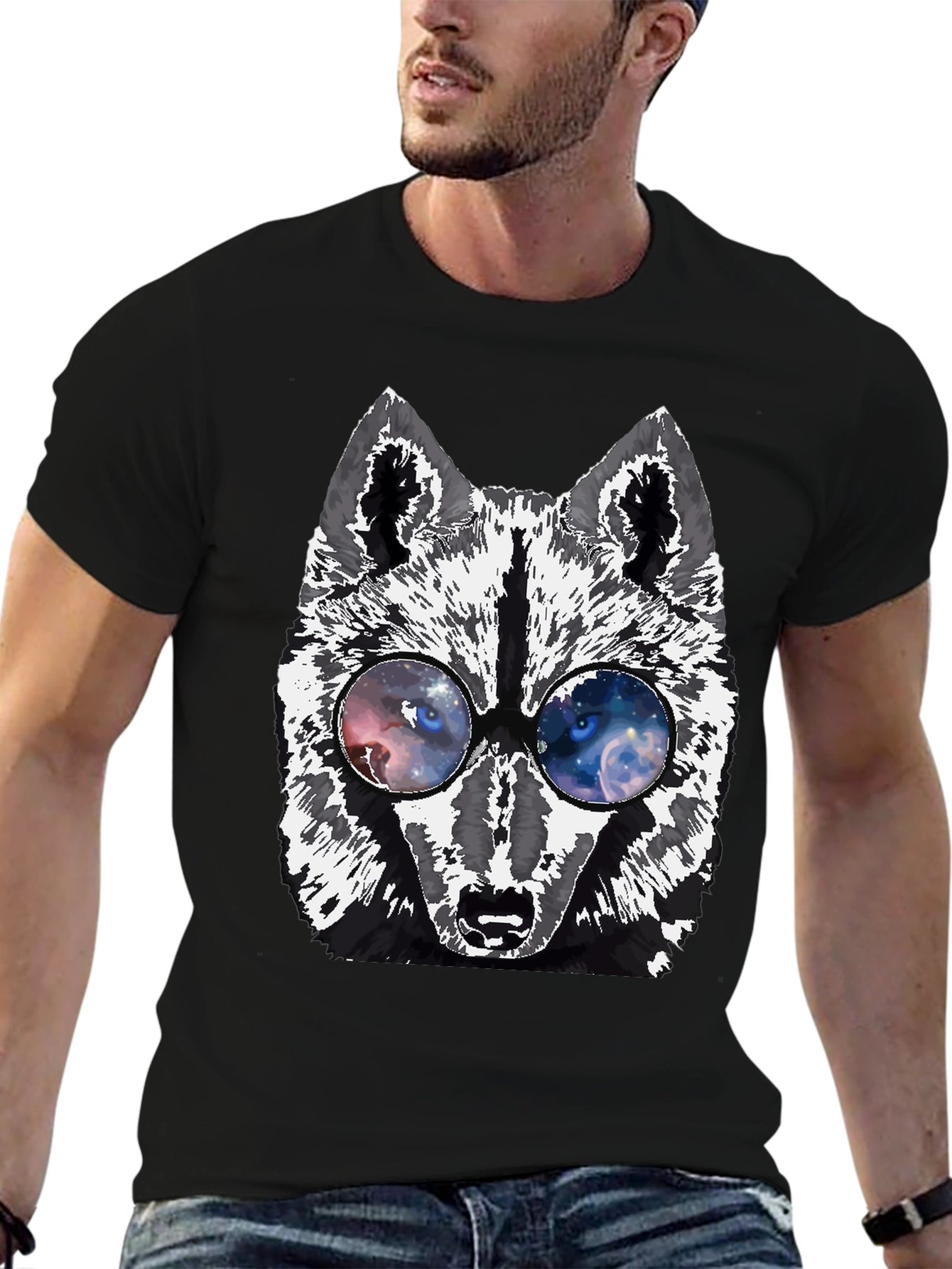 Wolf Galaxy Glasses Graphic Tee - Cool Stylish Unique Design