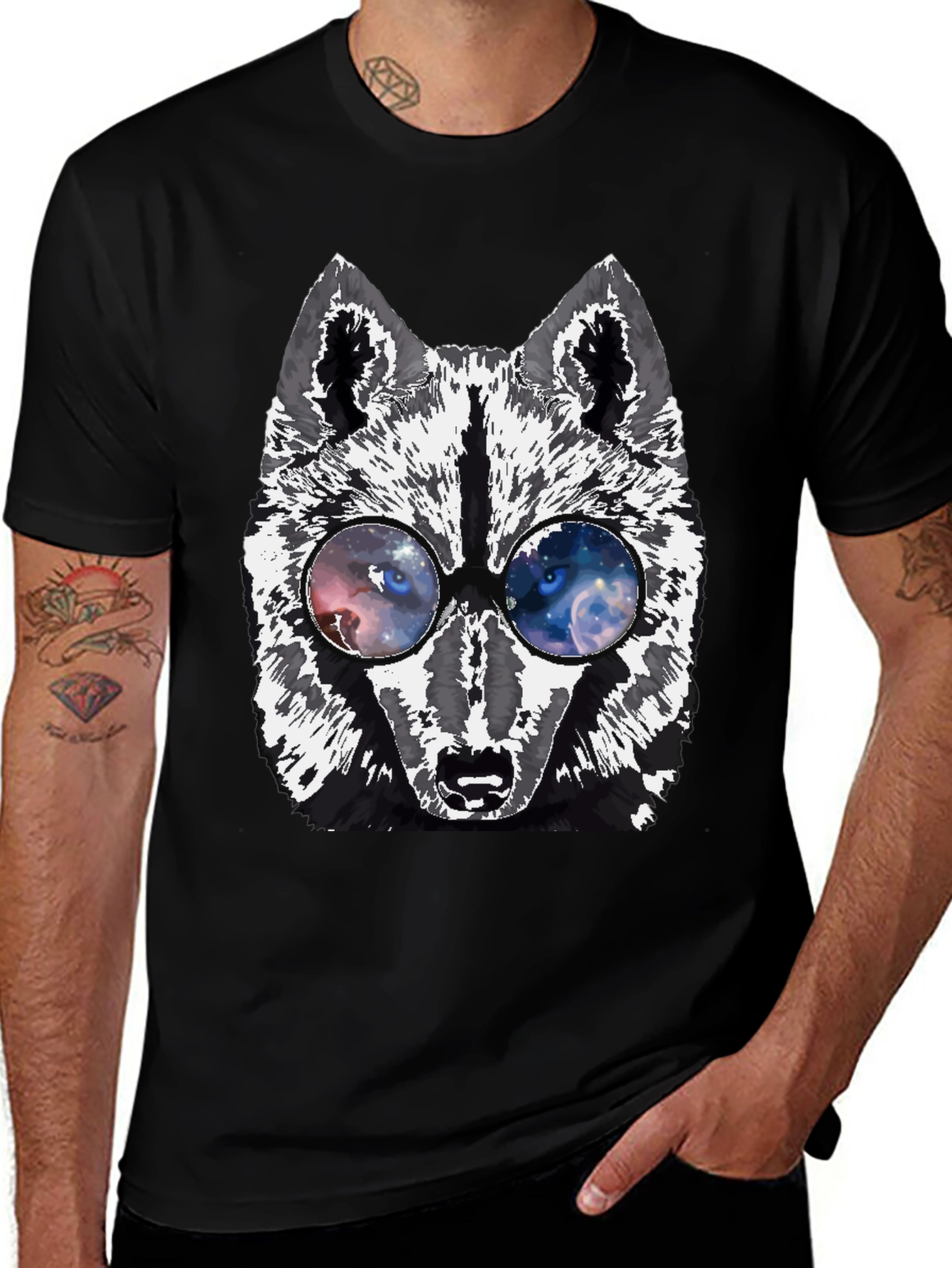 Wolf Galaxy Glasses Graphic Tee - Cool Stylish Unique Design