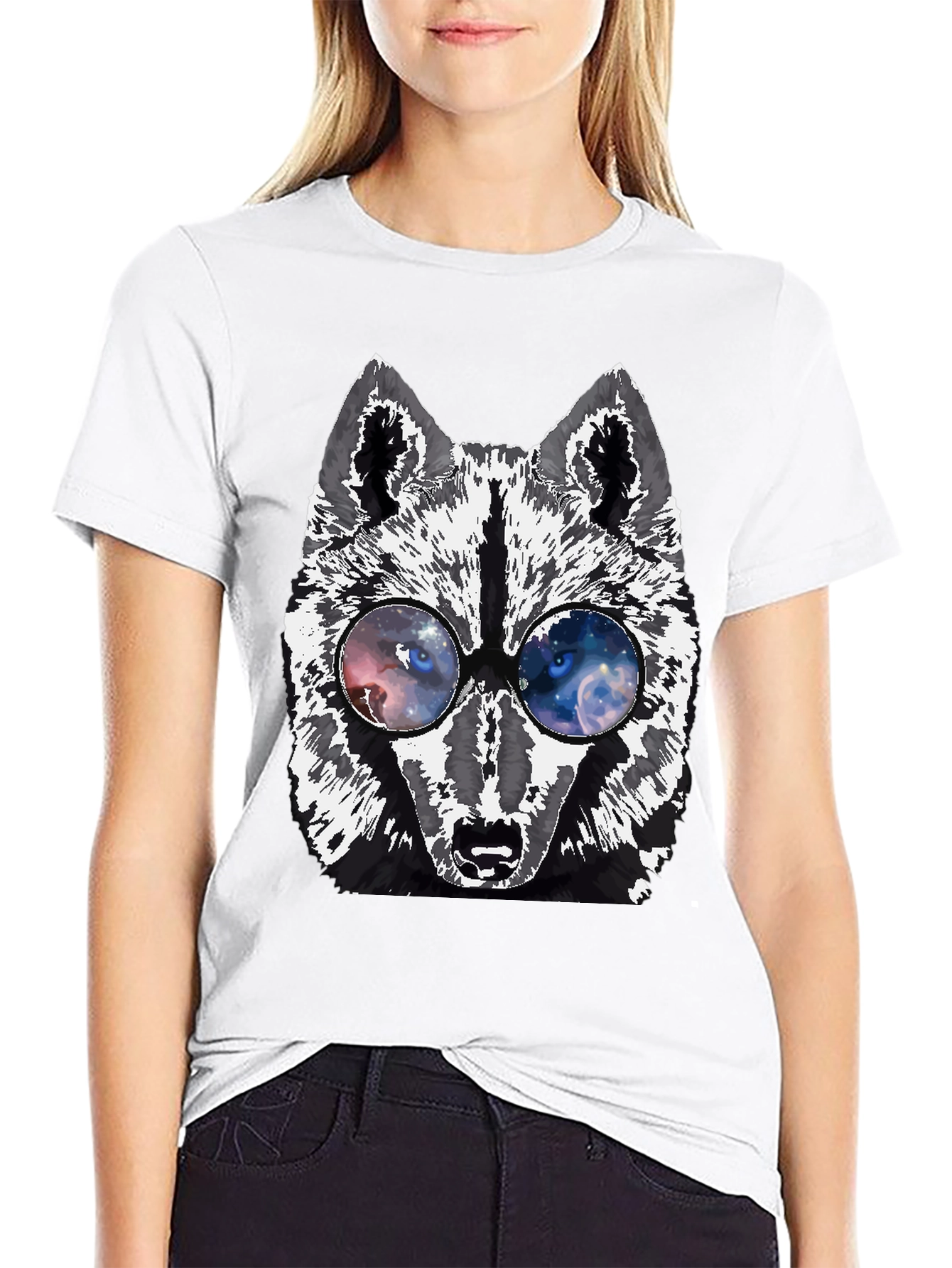 Wolf Galaxy Glasses Graphic Tee - Cool Stylish Unique Design