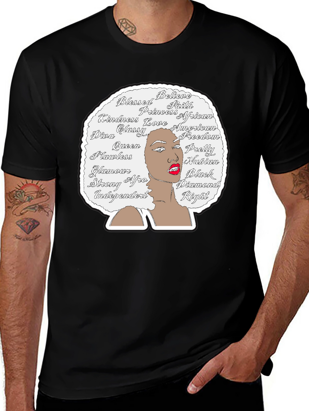 Afro Woman Word Art Graphic Tee - Black