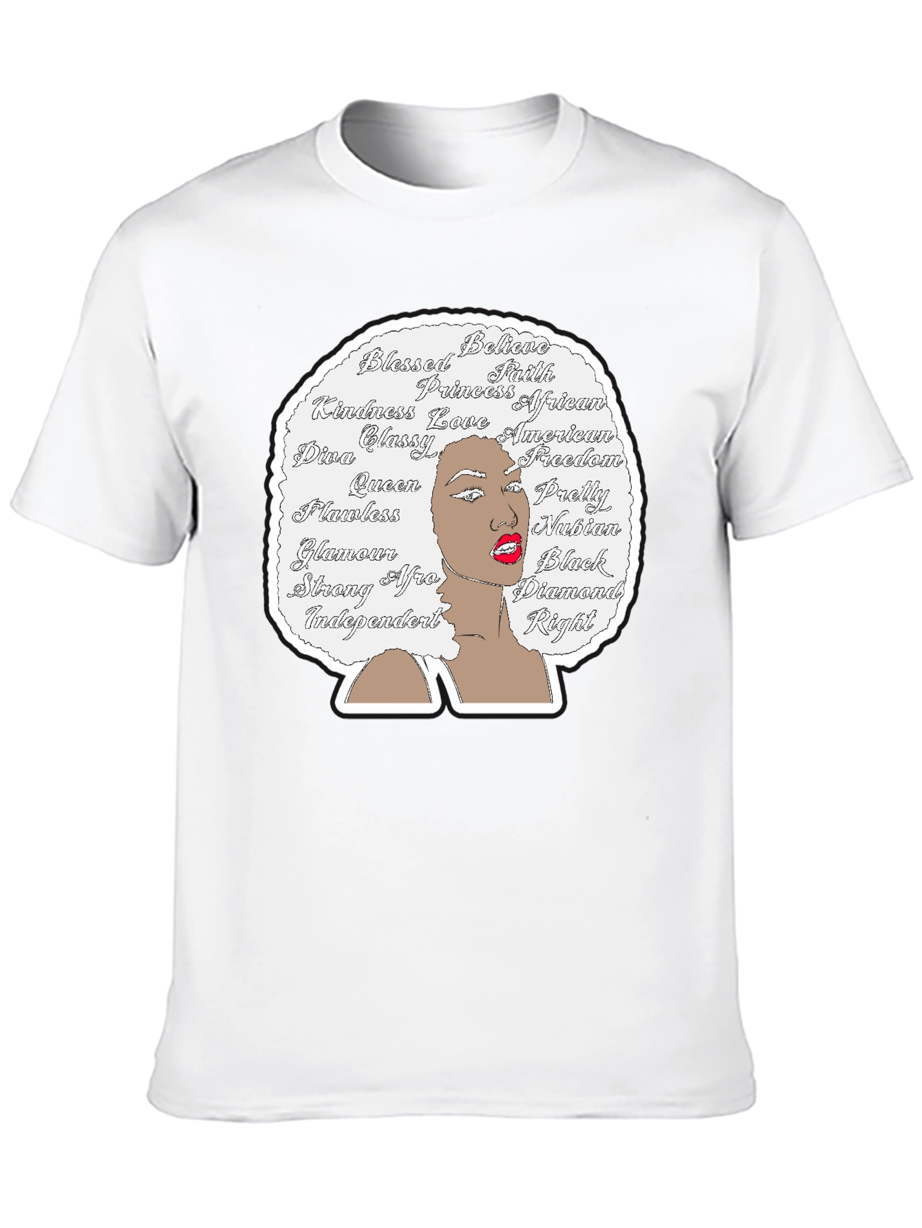 Afro Woman Word Art Graphic Tee - Black