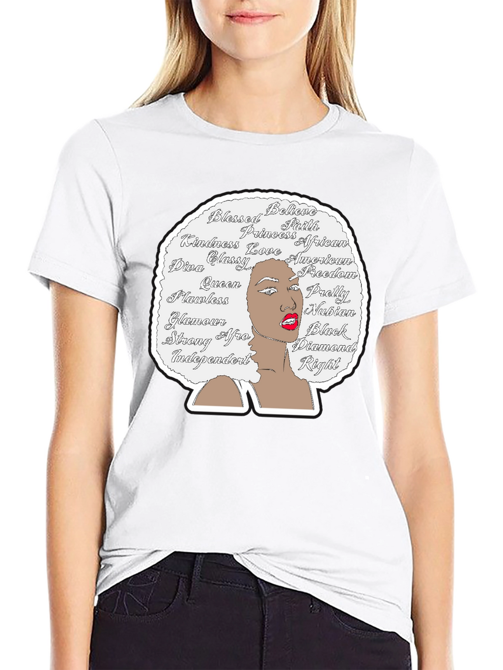 Afro Woman Word Art Graphic Tee - Black