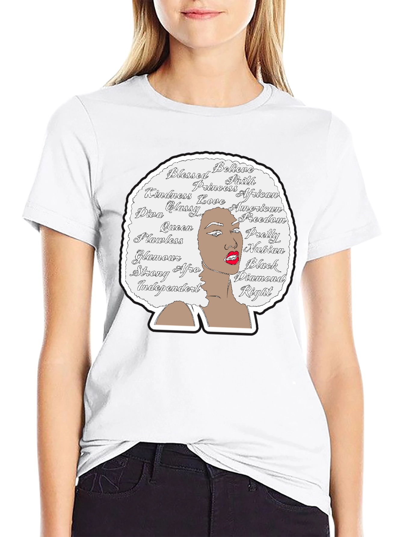 Afro Woman Word Art Graphic Tee - Black