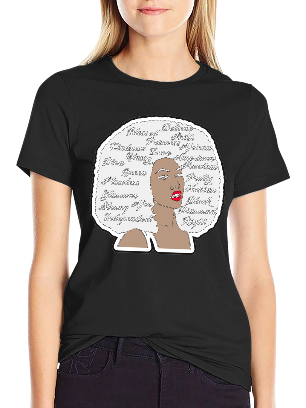 Afro Woman Word Art Graphic Tee - Black