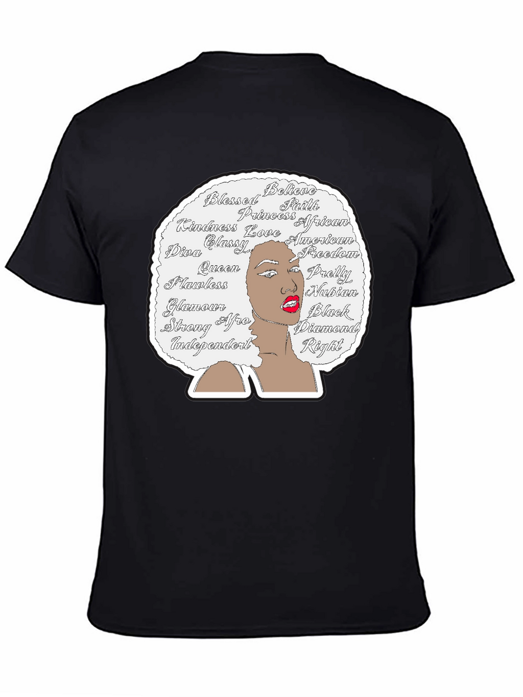 Afro Woman Word Art Graphic Tee - Black