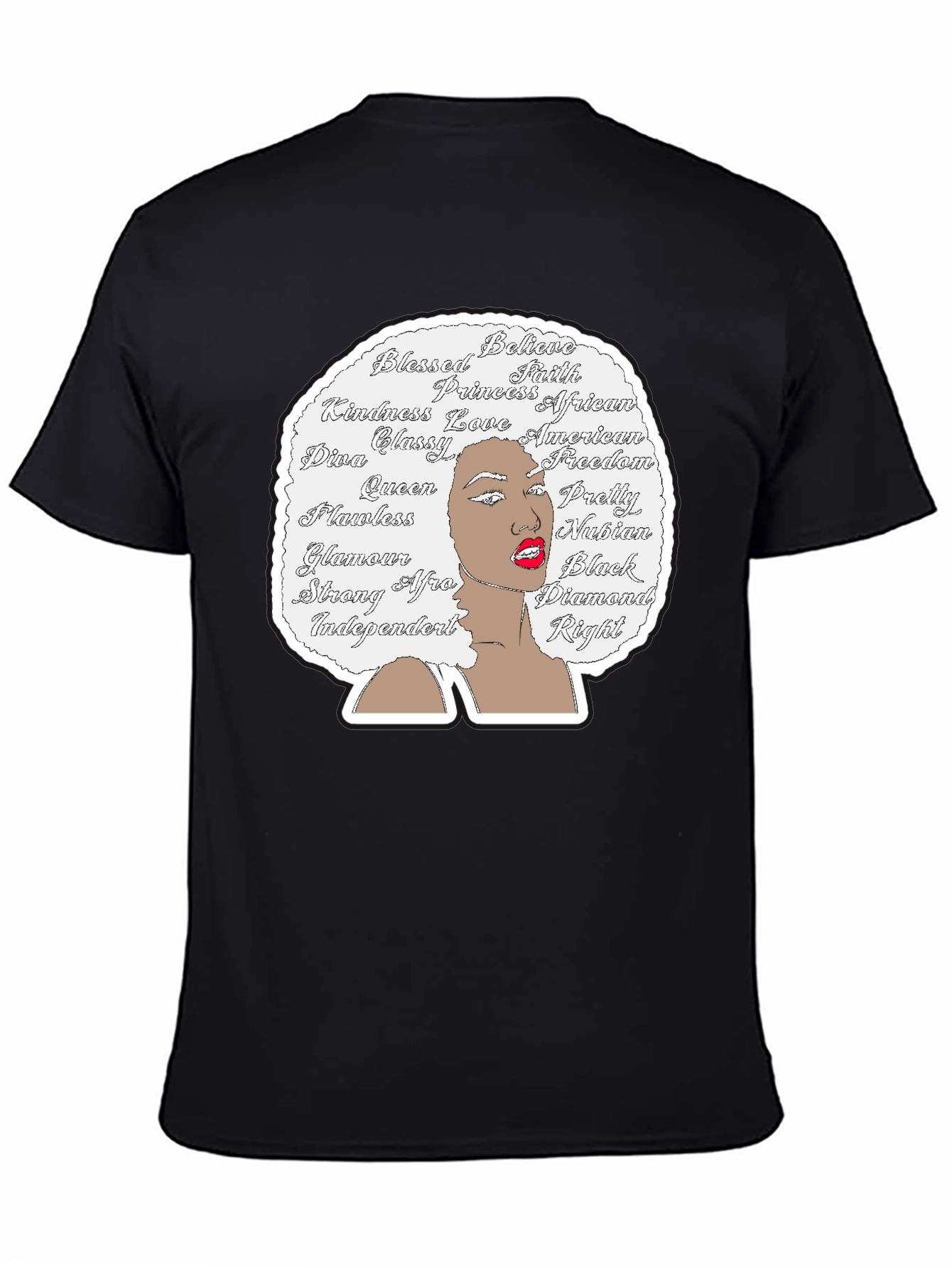 Afro Woman Word Art Graphic Tee - Black