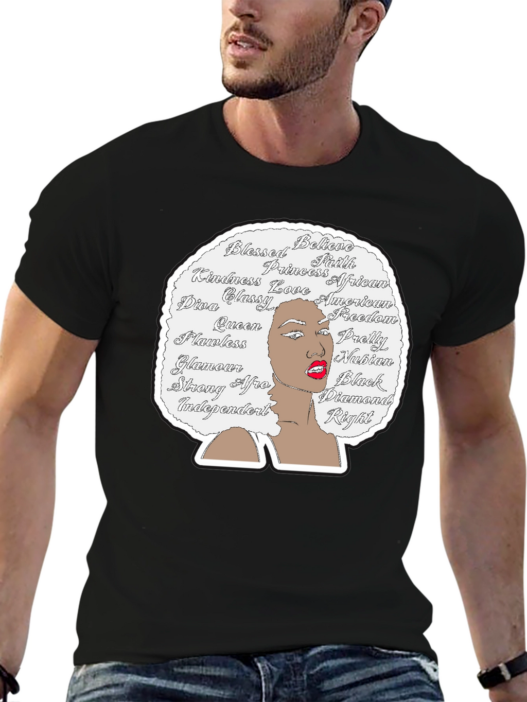 Afro Woman Word Art Graphic Tee - Black