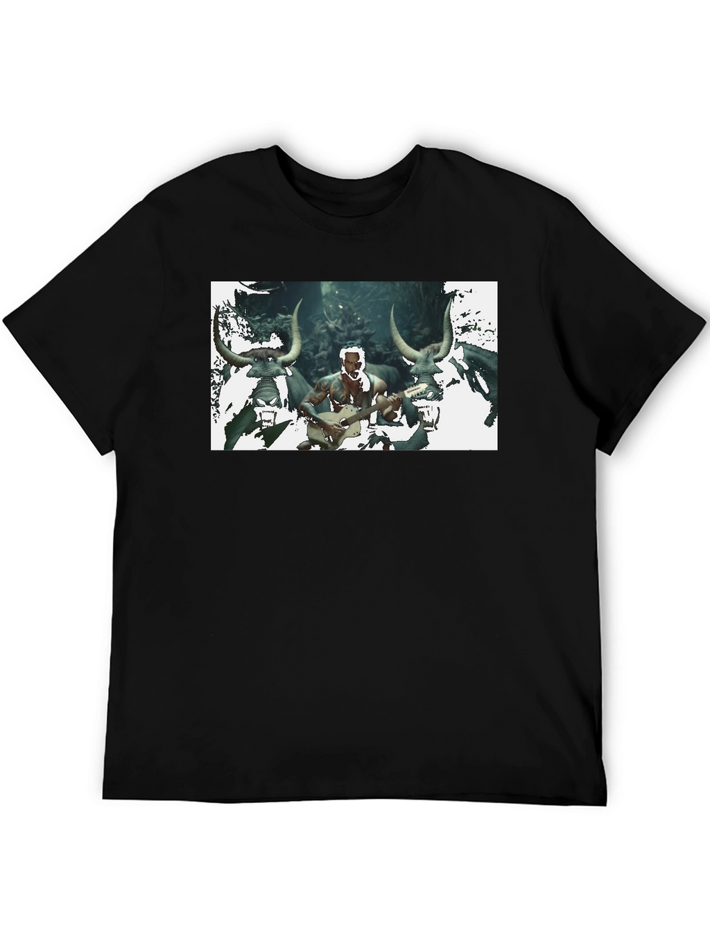 Mens Black T-Shirt with Unique Graphic Design
