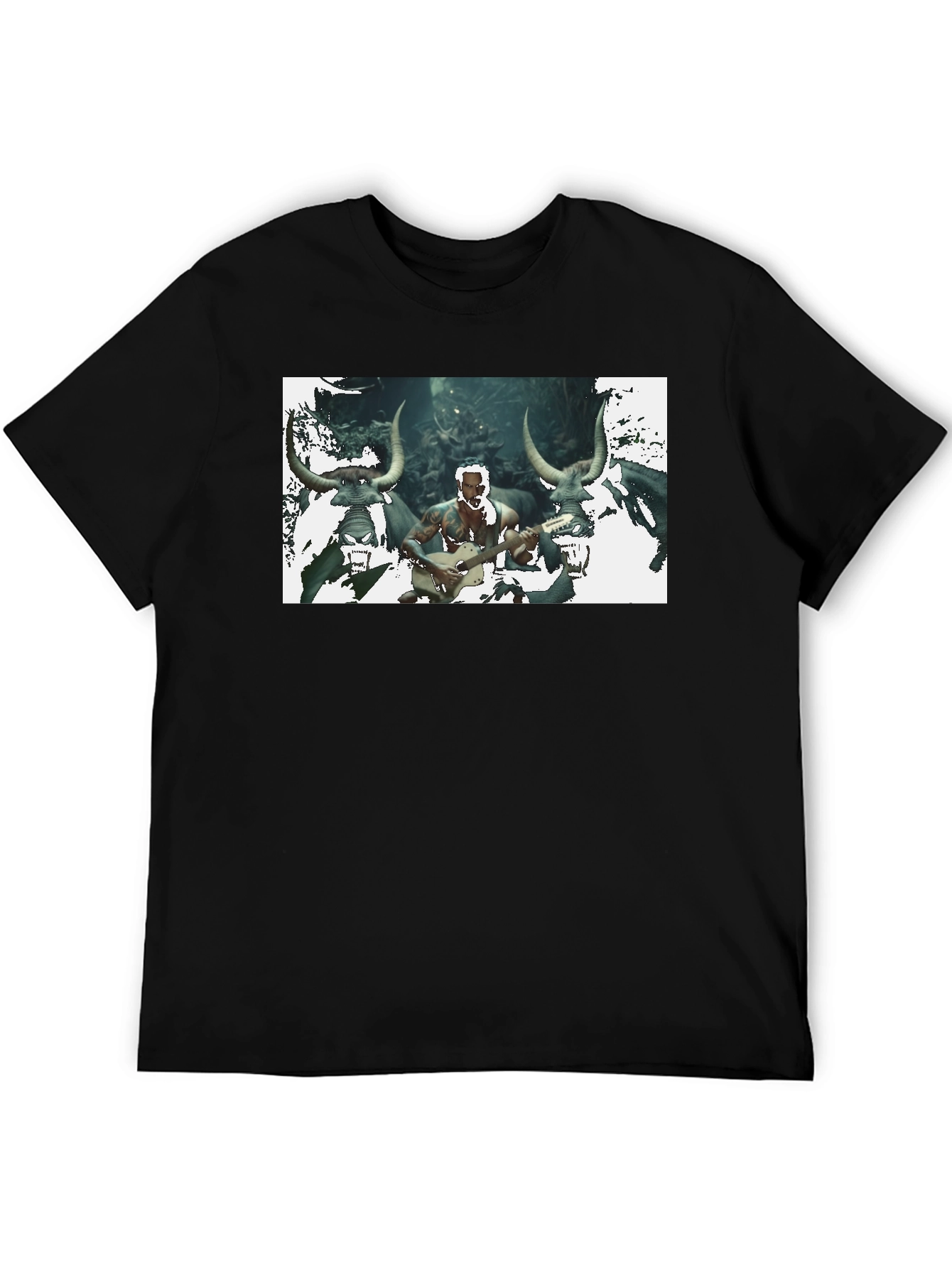 Mens Black T-Shirt with Unique Graphic Design