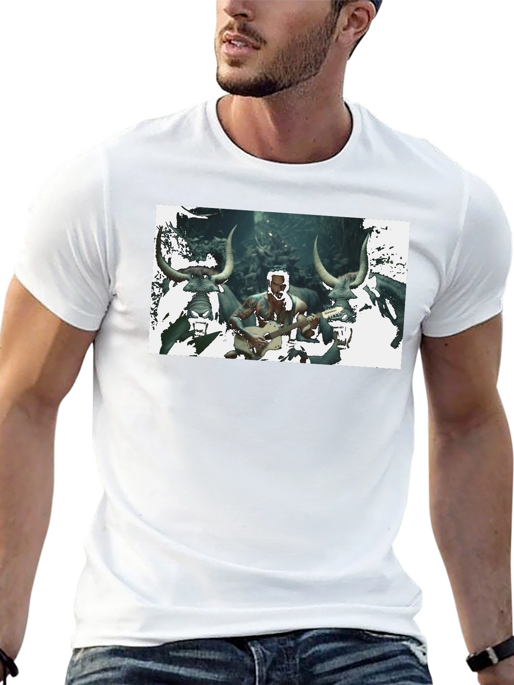 Mens Black T-Shirt with Unique Graphic Design