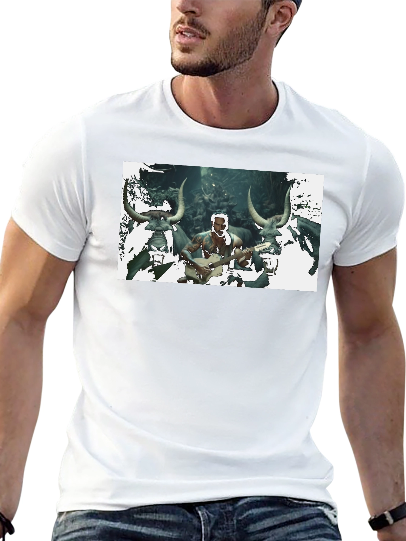Mens Black T-Shirt with Unique Graphic Design