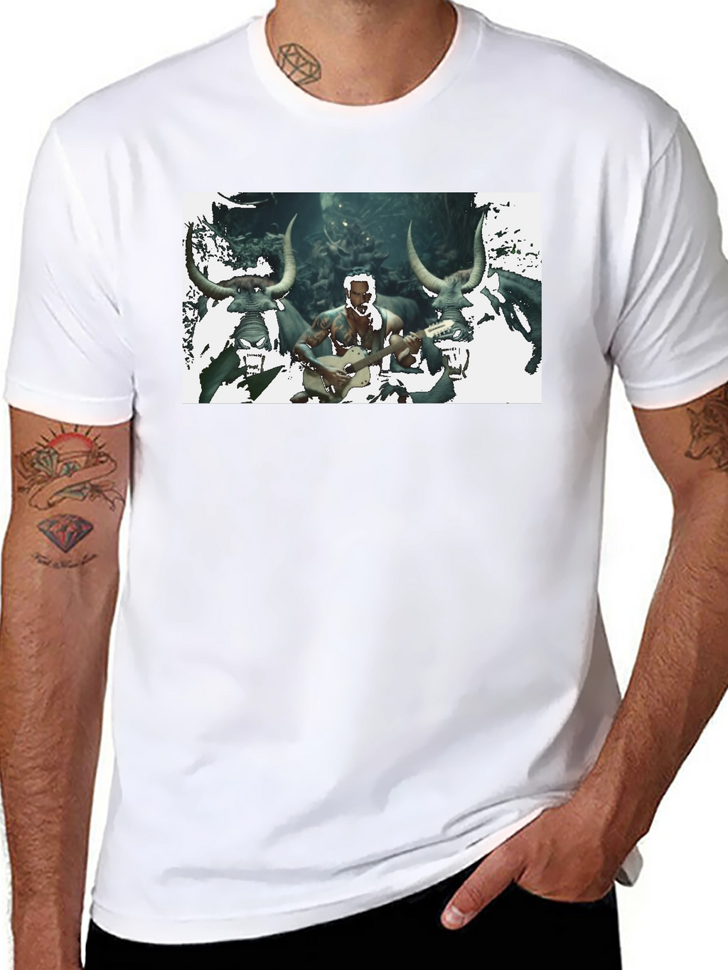 Mens Black T-Shirt with Unique Graphic Design