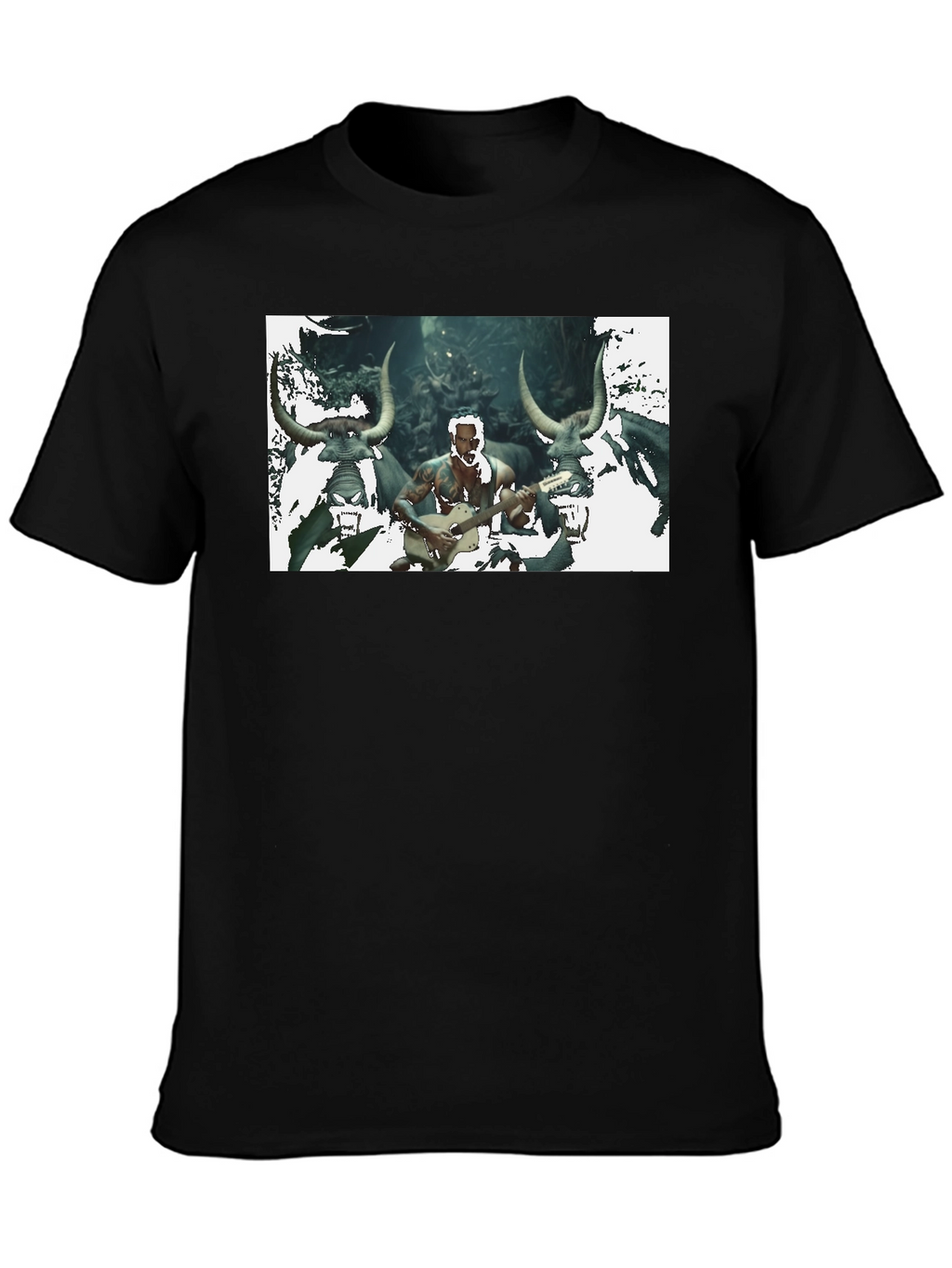 Mens Black T-Shirt with Unique Graphic Design
