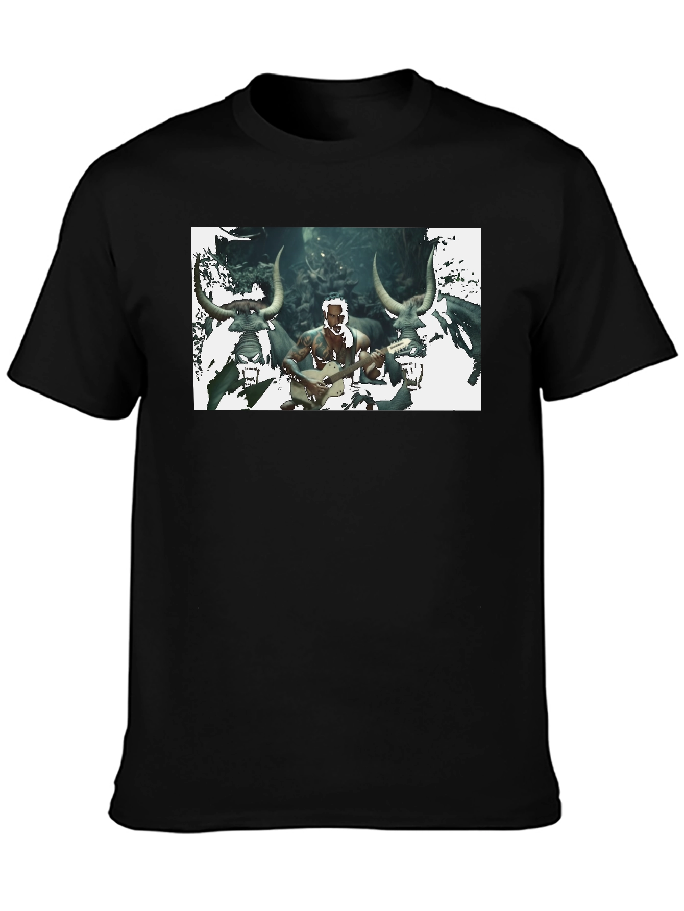Mens Black T-Shirt with Unique Graphic Design