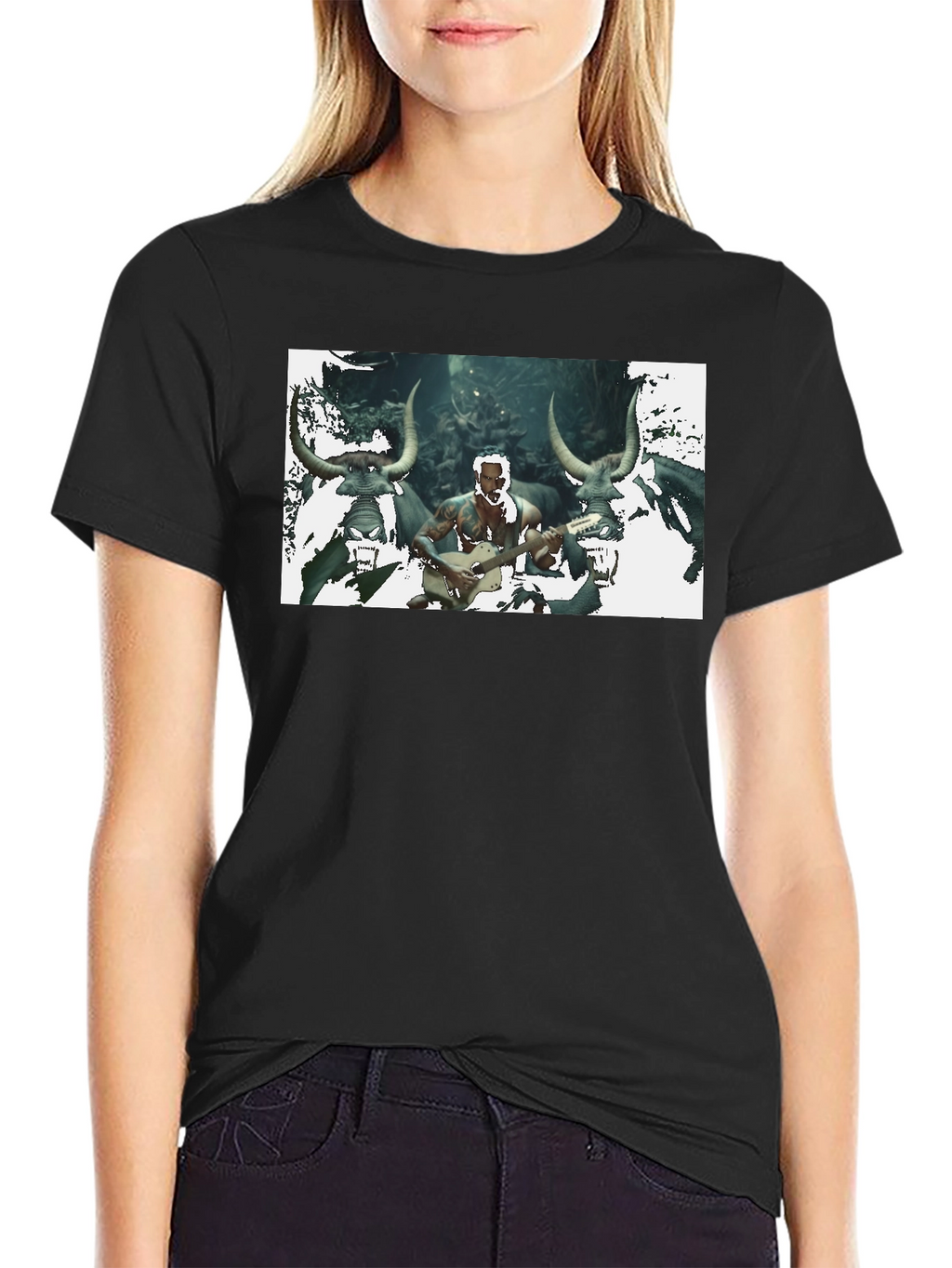 Mens Black T-Shirt with Unique Graphic Design