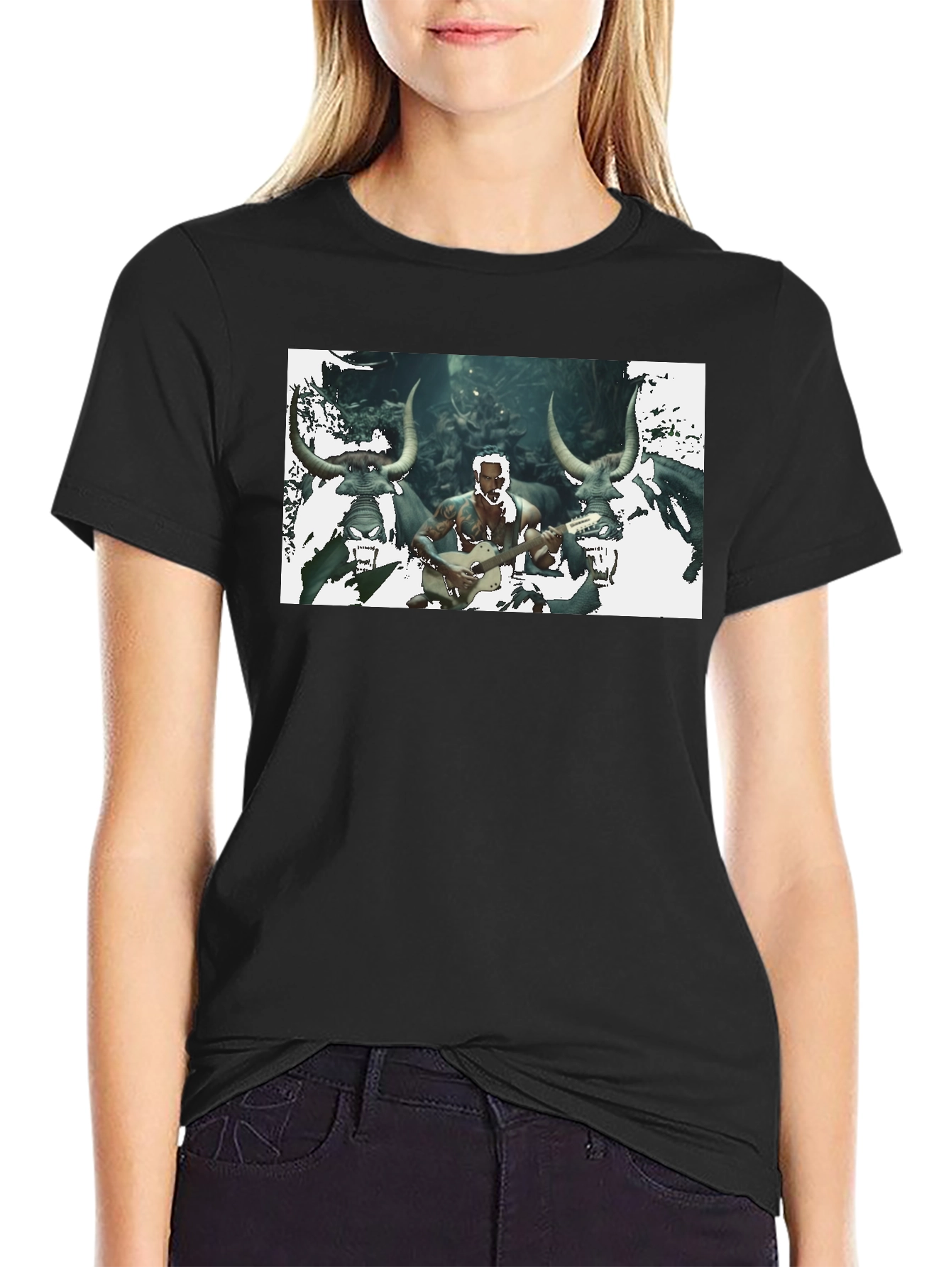 Mens Black T-Shirt with Unique Graphic Design
