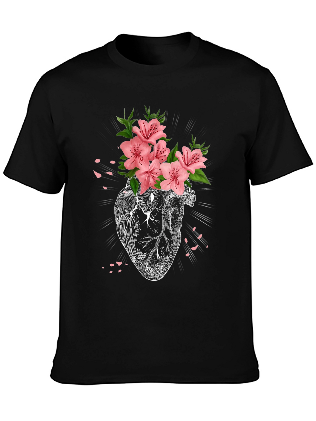 Floral Heart Graphic T-Shirt - Black