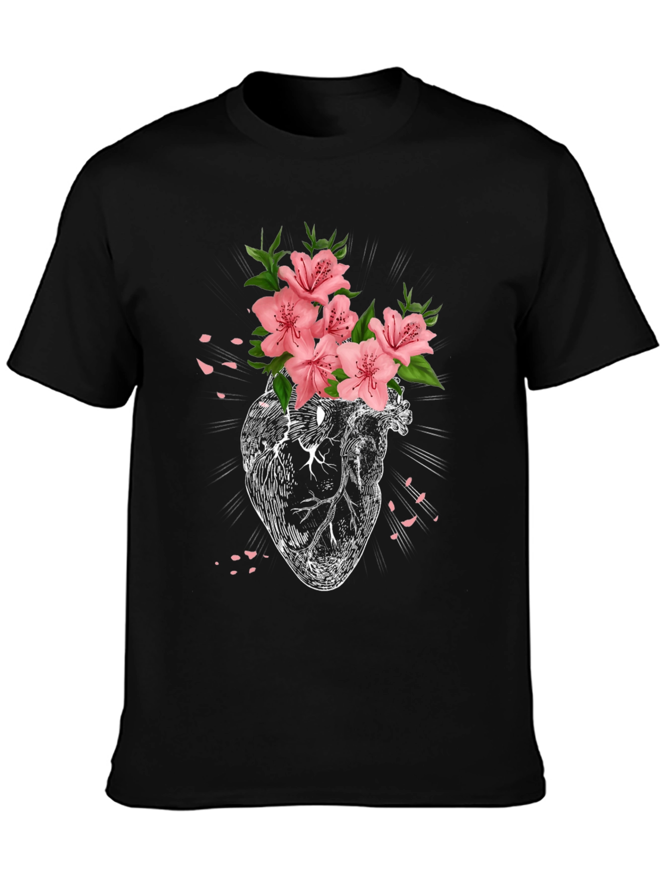 Floral Heart Graphic T-Shirt - Black