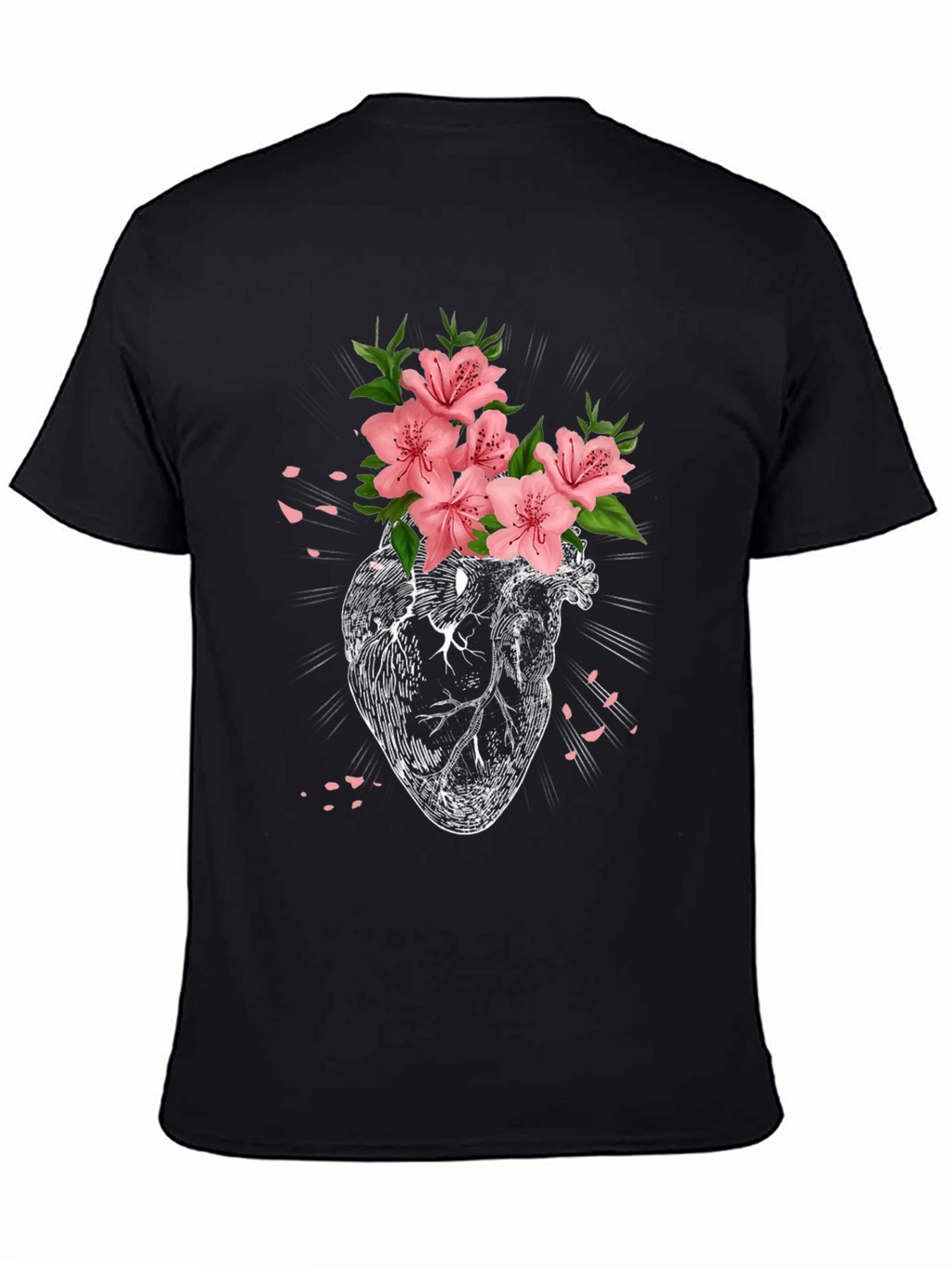 Floral Heart Graphic T-Shirt - Black