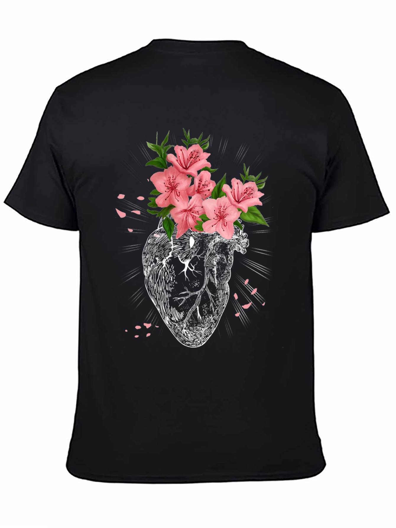 Floral Heart Graphic T-Shirt - Black